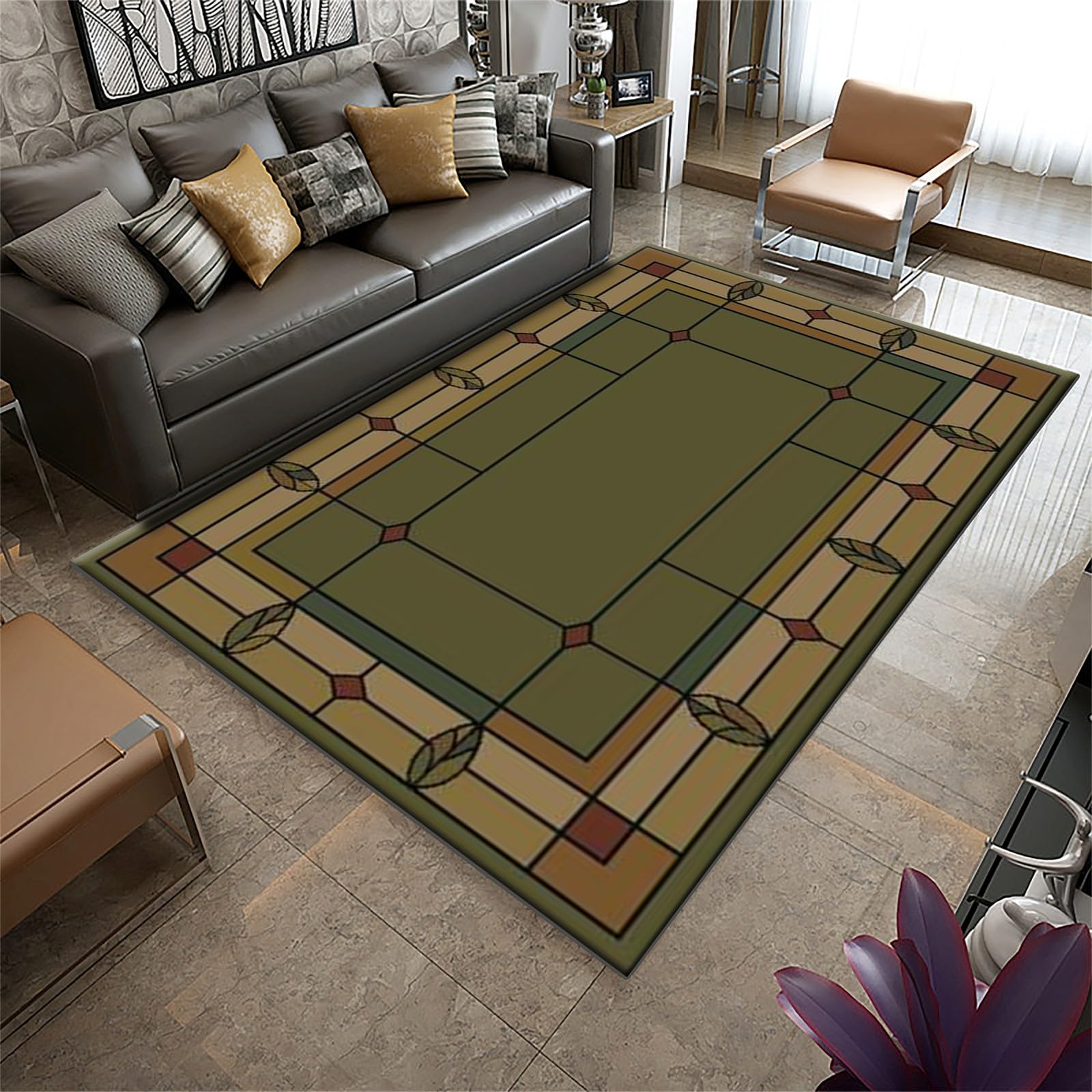 PDENZG Aztec Ethnic Area Rug, 6x8ft,Native American Indoor Washable Rug, Living Room Rug with Non-Slip Backing, Suitable for Bedroom Living Room