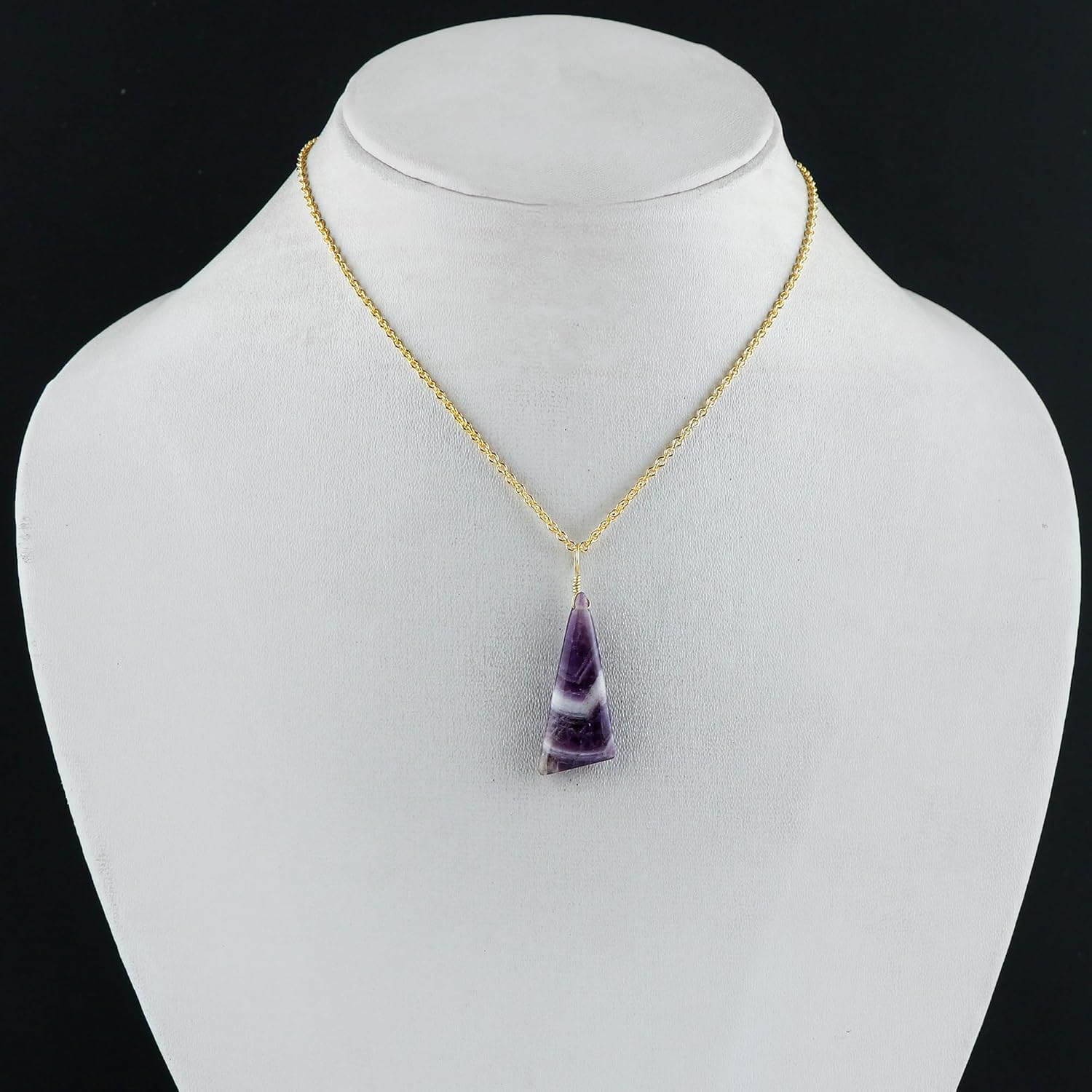 Natural Chevron Amethyst Gemstone Necklace, Polished Fancy Stone Dainty Pendant, Handmade Jewelry, Wicca & Reiki Healing Crystal, Gold Plated Chain, Christmas Gift for Her-18inch - Image 5