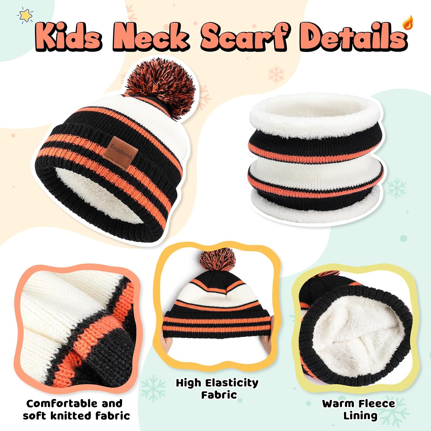 Kids Winter Hat Scarf Gloves: Boys Beanie Hats Gloves Set for Ages 6-10 Warm Thick Fleece Lined Winter Set Knit Cap Snow Ski - Image 3