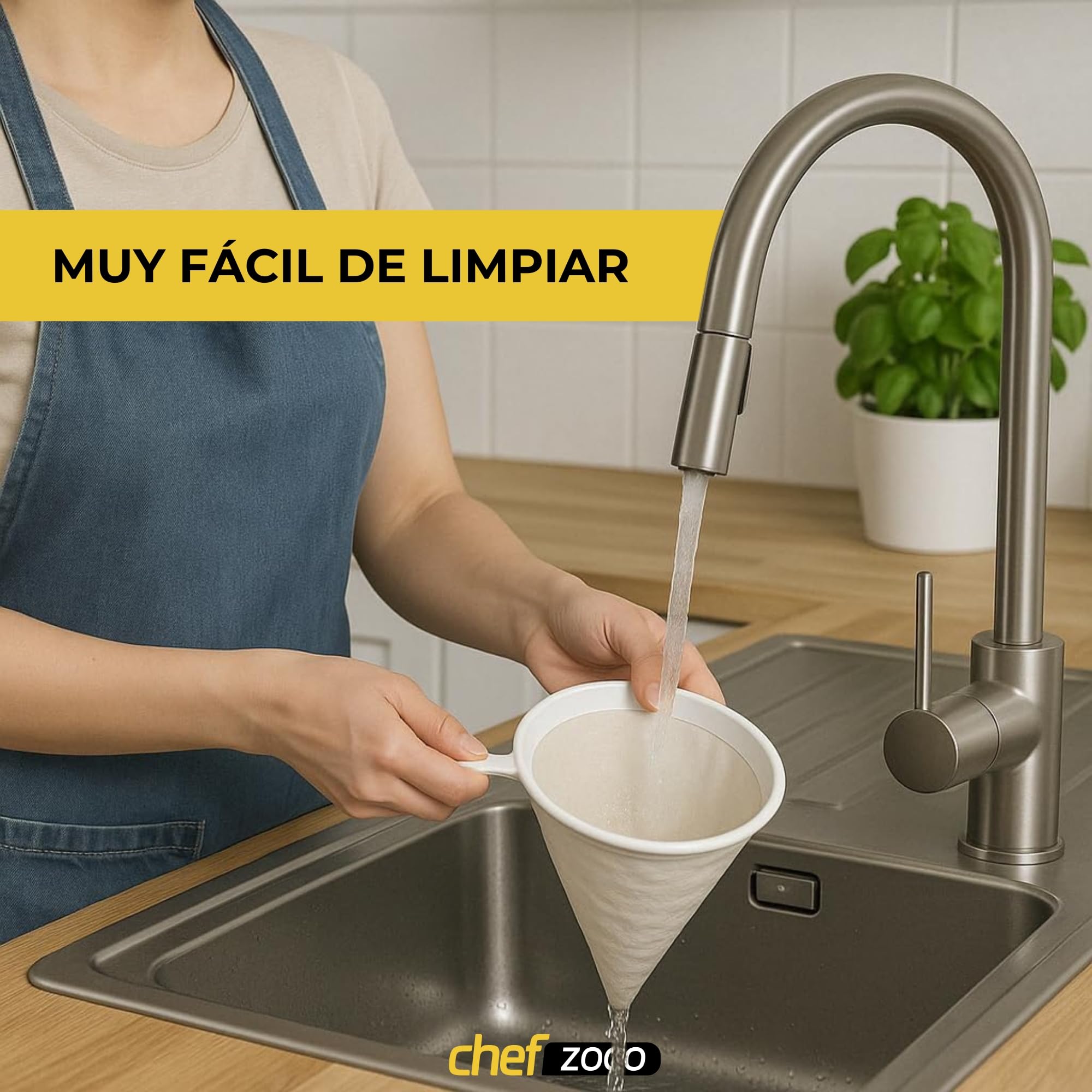 Colador de Cocina Multiuso de Tela, Colador kefir, Utensilio para colar cafe, Filtro Eficiente para Aceite y Jugos, Mango de plástico, Con 2 ganchos de sujeción, Diámetro del colador 10 cm - imagen 7