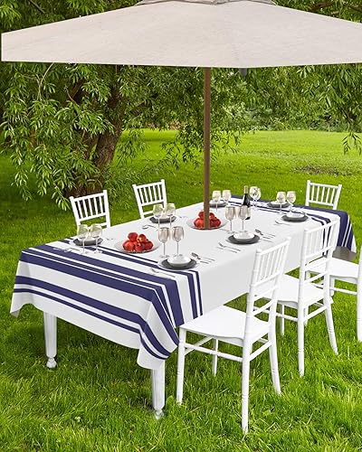 Miniatura 4 de Queen Area Mantel para exteriores de primavera y verano, impermeable, a prueba de aceite, simple, colorido, azul marino, rayas verticales, con