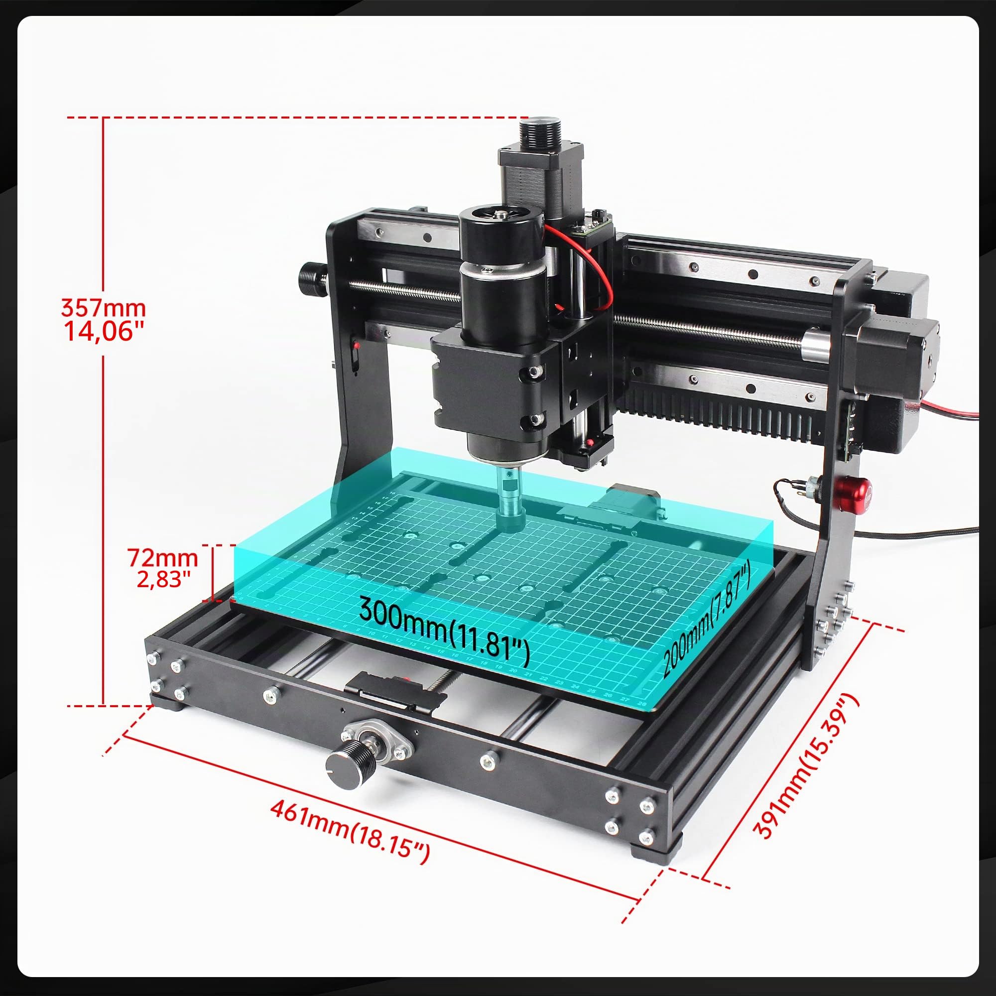 RATTMMOTOR Fraiseuse CNC 3020 Plus, routeur CNC 3 axes pour gravure avec contrôle GRBL, zone de travail XYZ 300 x 200 x 72 mm, moteur de broche 500 W, avec butée et fraise CNC d'urgence
