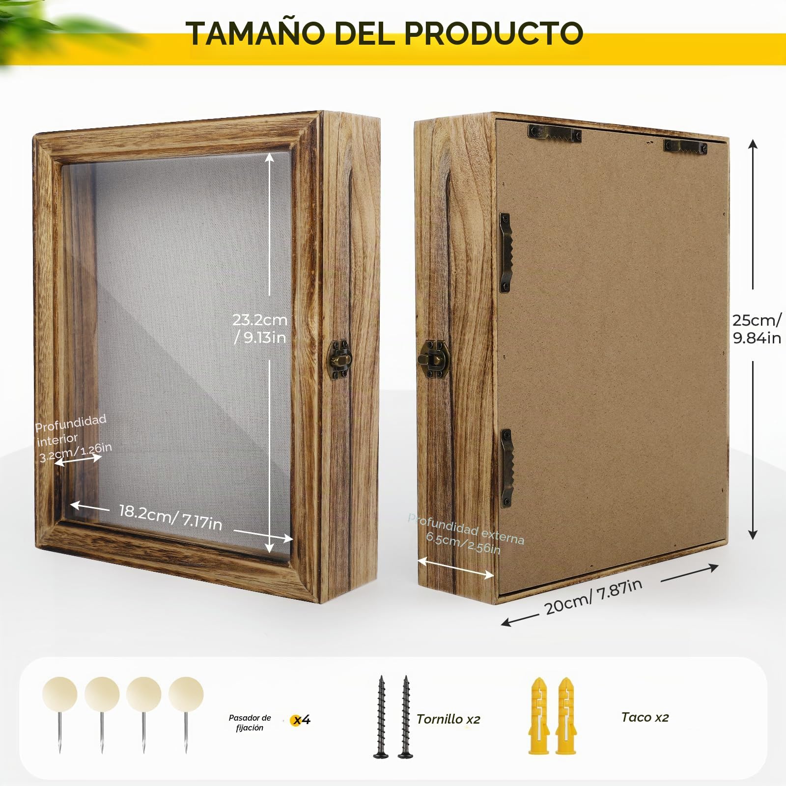 Marcos con Profundidad, Wood Shadow Box Frame, Marco Profundo de 25x20 cm para Pared o Mesa - Exhibidor 3D para Fotos, Flores, Arte y Objetos Sentimentales