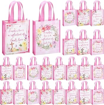 Ribbonlic 36 Pcs Mothers Day Religious Gift Bags Bulk with Handle Floral Non Woven Reusable Mom Treat Tote Gift Wrap for Mothers Day Birthday Party Favor Supplies 9.84 x 7.87 x 2.36 Inches