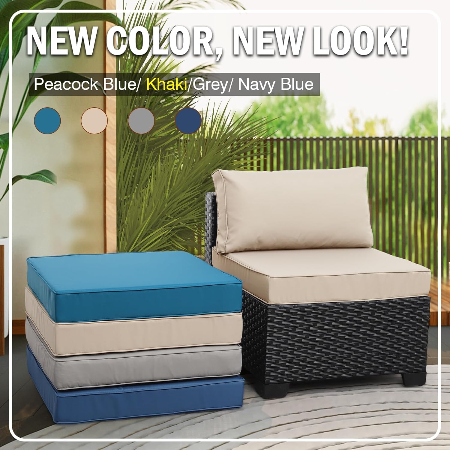 WAROOM Outdoor Cushion Covers for Patio Furniture 7 Piece Set, Replacement Cushion Slipcovers Fits 6 Seater Outdoor Couch Rattan Sectional Sofa, Water Repellent Pillow Cover Only, Khaki