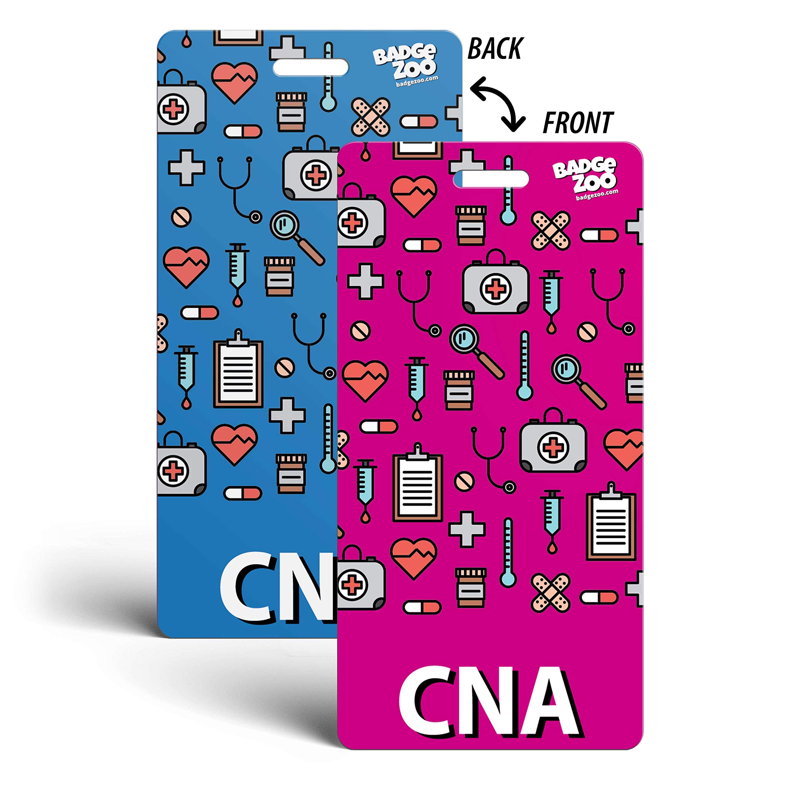 CNA Badge Buddy - Pink/Blue - Vertical Badge Id Card for Certified Nursing Assistants - by BadgeZoo