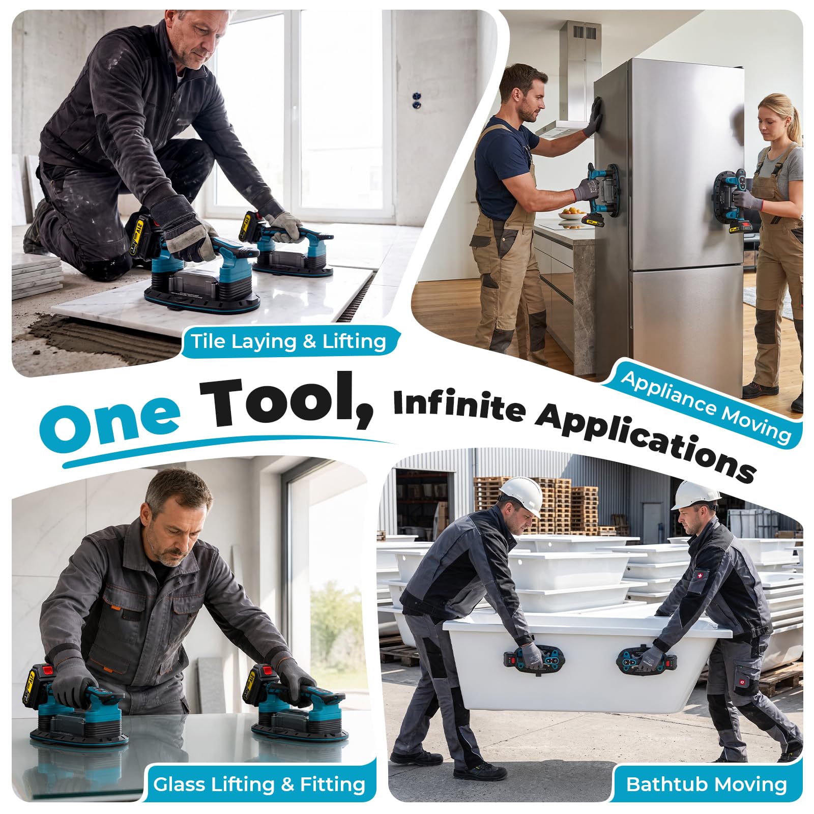 Akku Saugheber Kompatibel mit Makita-Akkus, Tragkraft Max 500KG, 28.5cm Fliesenrüttler mit 9 Einstellstufen & LCD-Anzeige, für Fliesen/Glas/Marmor/Terrassenplatten(Ohne Batterie)