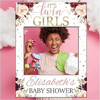 Twin Baby Girls Shower Photo Booth, Floral Selfie Frame, Baby Girls Shower Photo Booth, Baby Shower Photo Props, Baby Shower Decor, Handmade DIY Party Supply Photo Booth Size 36x24, 48x36