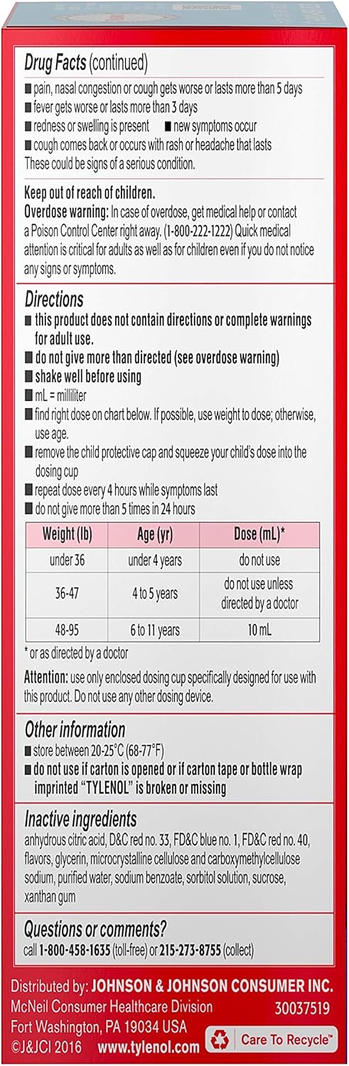 Children's Tylenol Cold & Flu Liquid Oral Suspension Medicine, Grape, 4 fl. oz : Health & Household