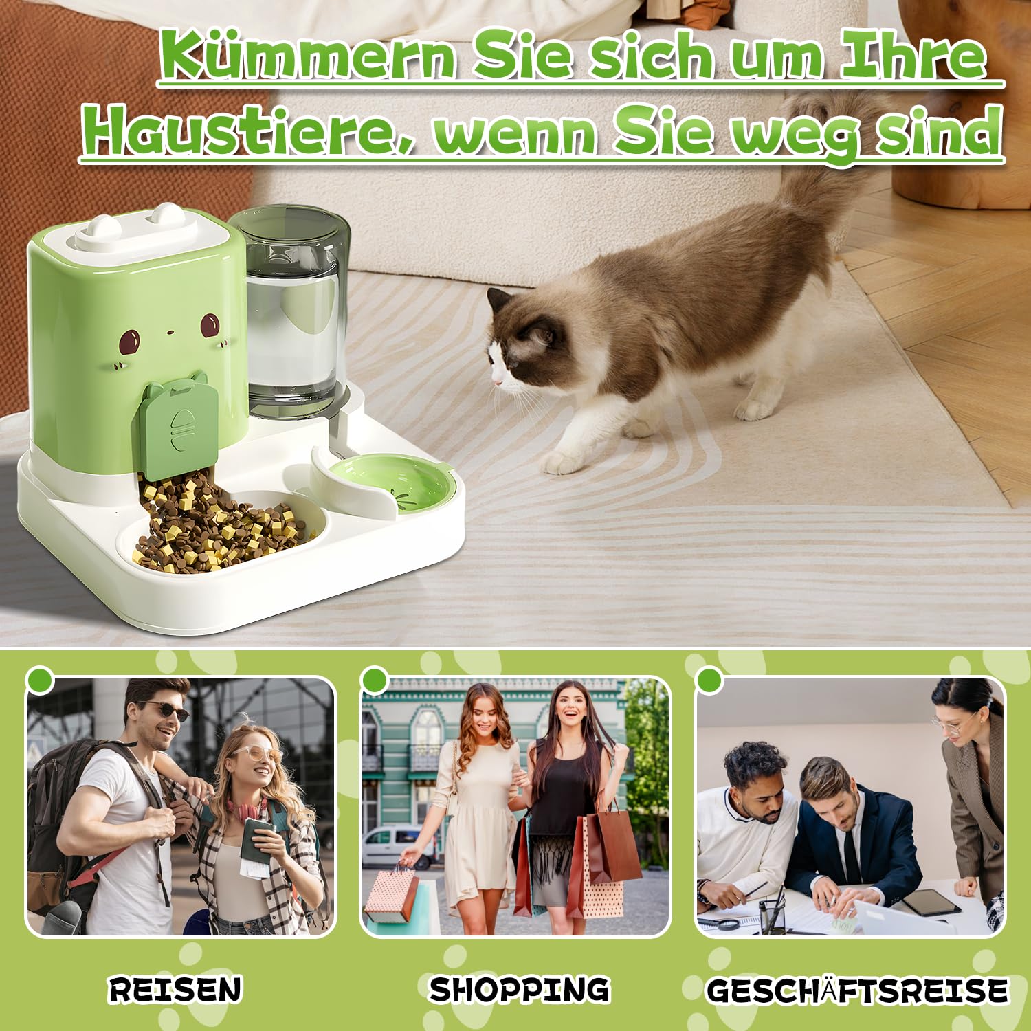 Automatischer Futterspender für Katzen/Hunde, Futterautomat Katze, 2-In-1 Automatischer Katzenfutter, 0.8l Wasser + 1.8l Katzen Futterautomat für Kleine Hunde, Katz-en