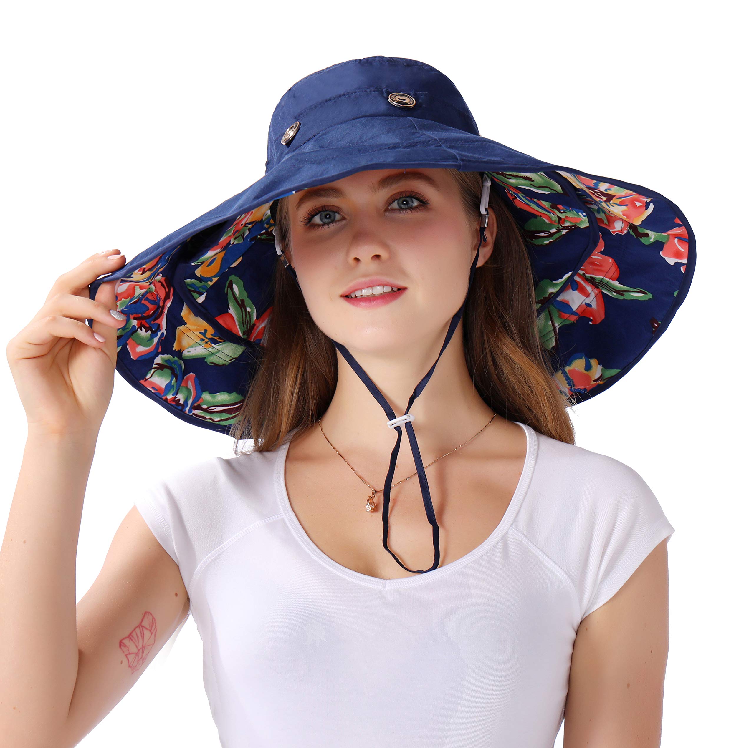 Packable Extra Large Brim Floppy Sun Hat Reversible Flora UPF 50+ Beach Sun Bucket Hat