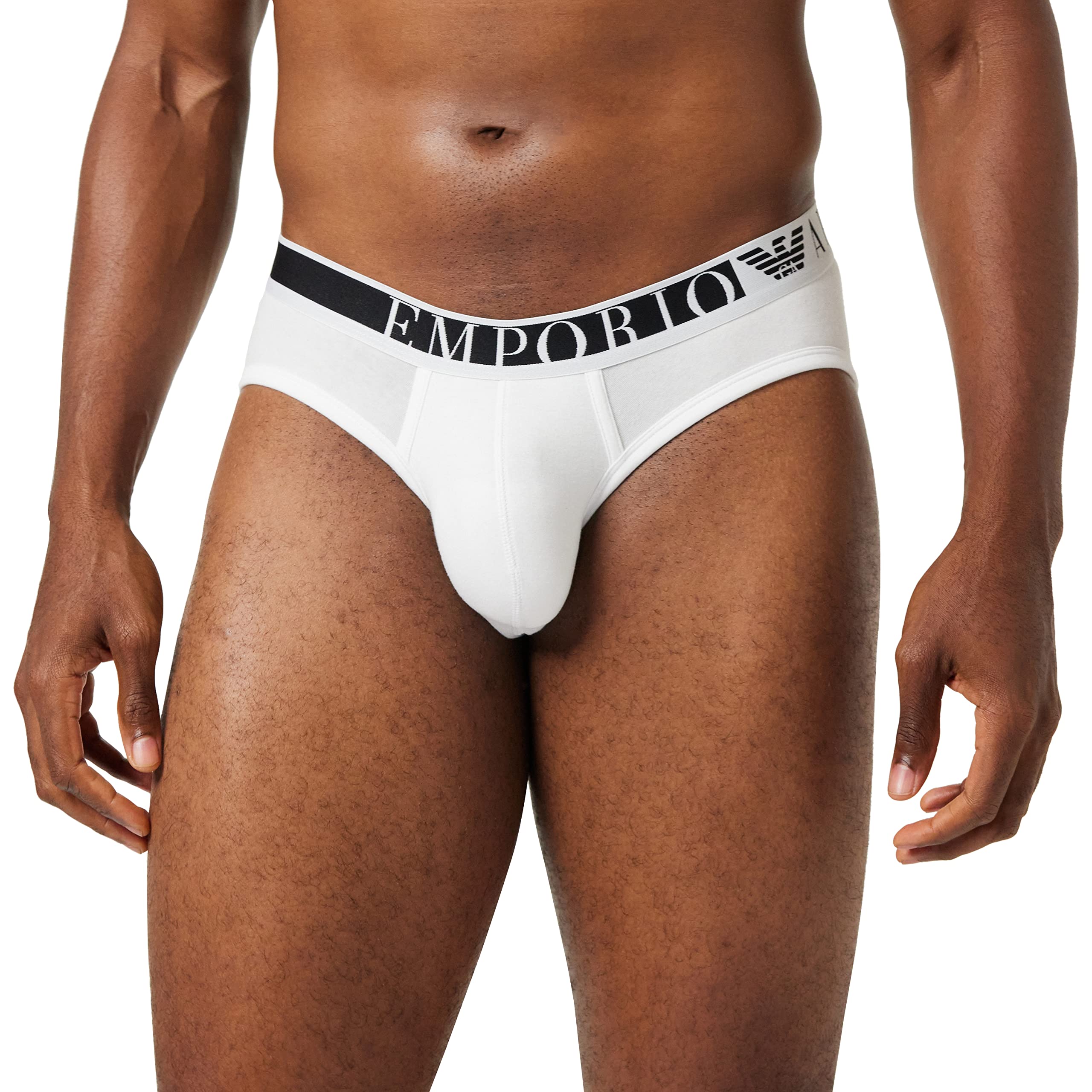Emporio Armani Men's White Underwear Side Logo Elastic Band Briefs, S