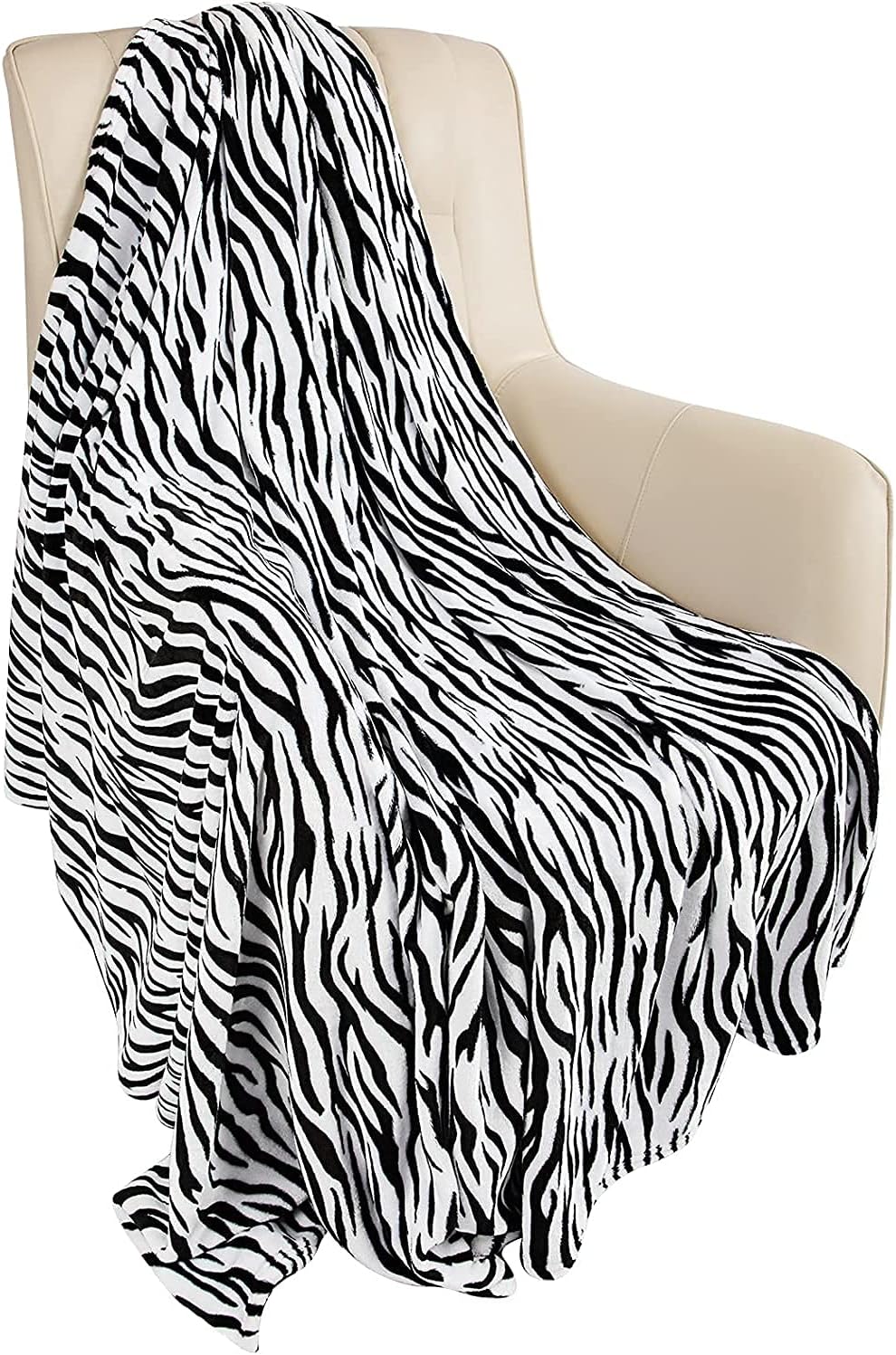 MACEVIA Flannel Fleece Throw Blanket for Couch, Zebra Blanket Black and White for Adult, Lightweight Warm Cozy Soft Blanket for Bed Sofa 260GSM, Suitable for All Seasons (Black Zebra,50x60inches)