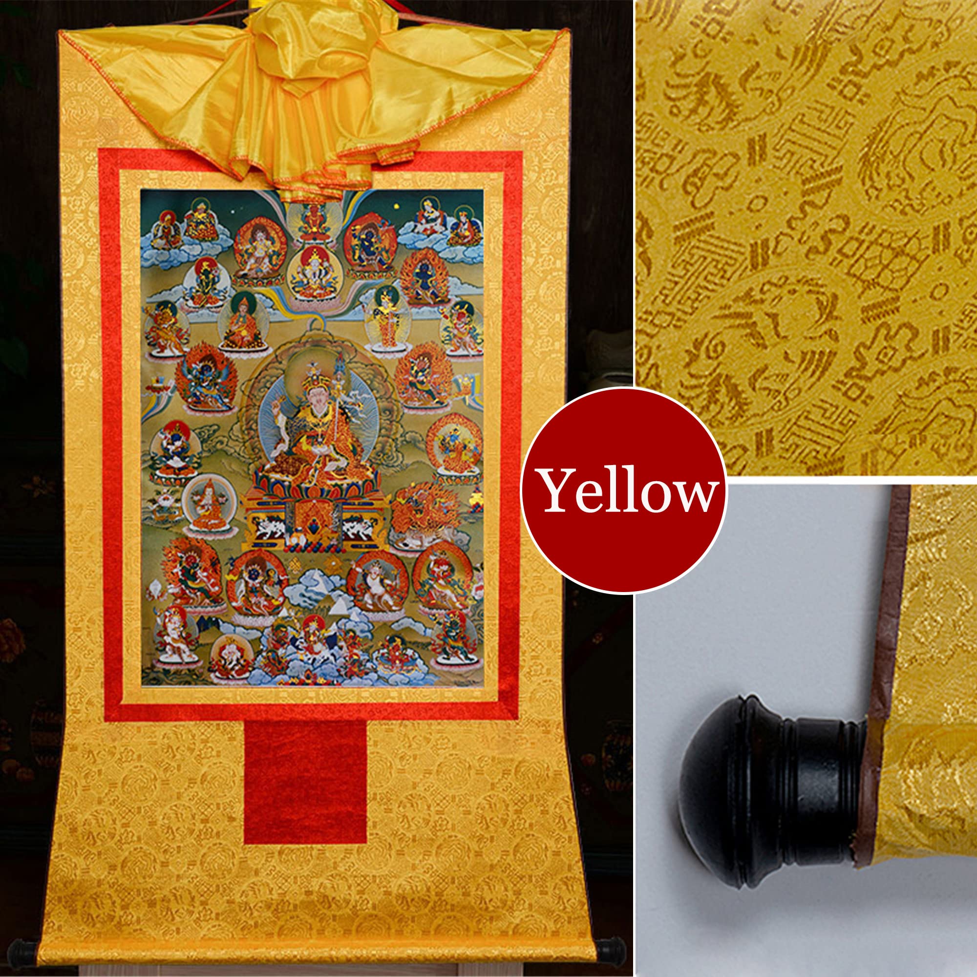 Gandhanra Thangka Tibetische Wandbehang,Guru Rinpoche und Nyingma schulten Dharmapalas Thangka,Heißgeprägter Buddha Wandteppich für Zen Wohnkultur, Meditation, Spirituelle Entspannung und Ruhe