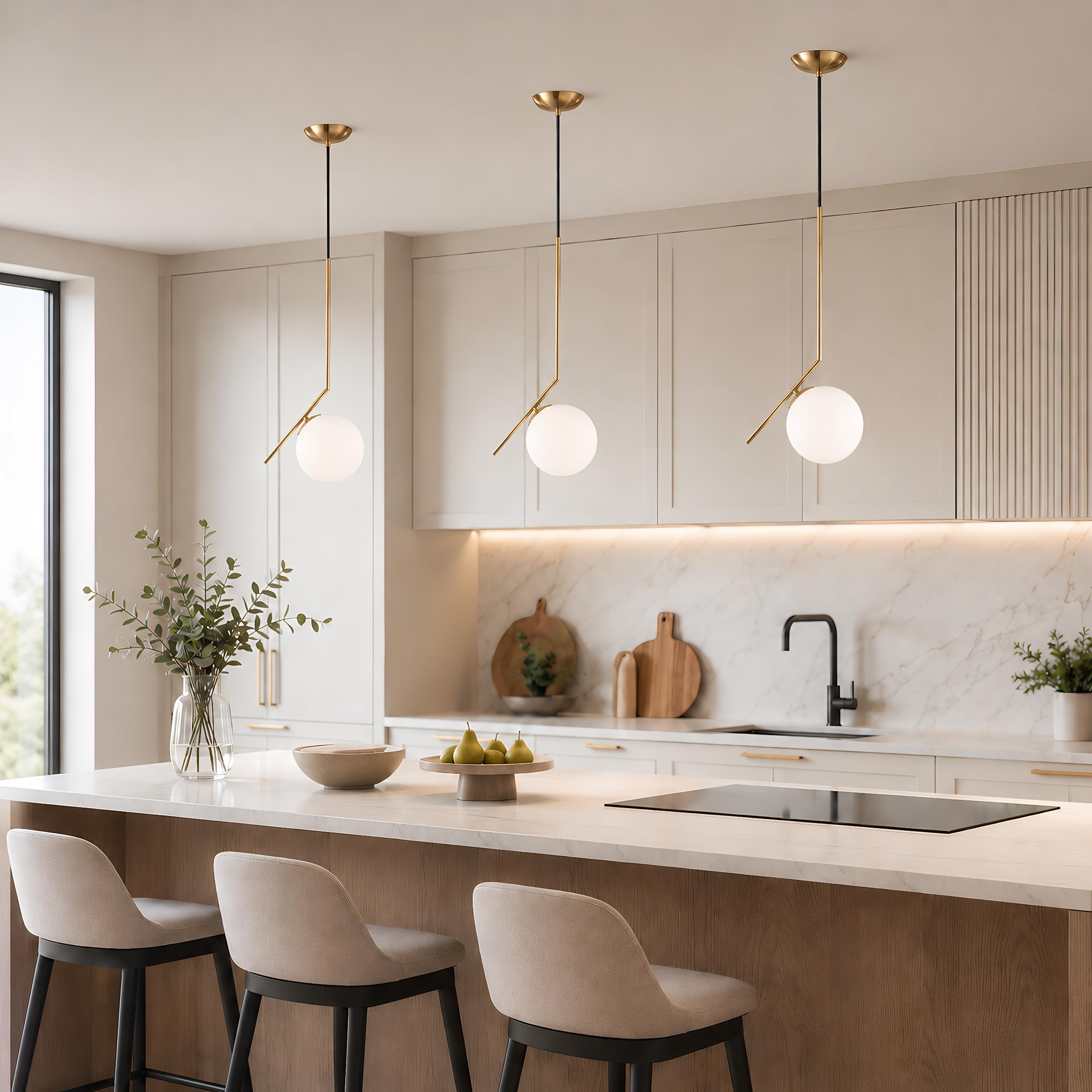 Lámpara colgante asimétrica de vidrio, Lámpara colgante E27, Globo de vidrio opalino, Barra de hierro Dorado, Cable ajustable 120cm para isla de cocina, comedor, dormitorio, cafetería (20CM)