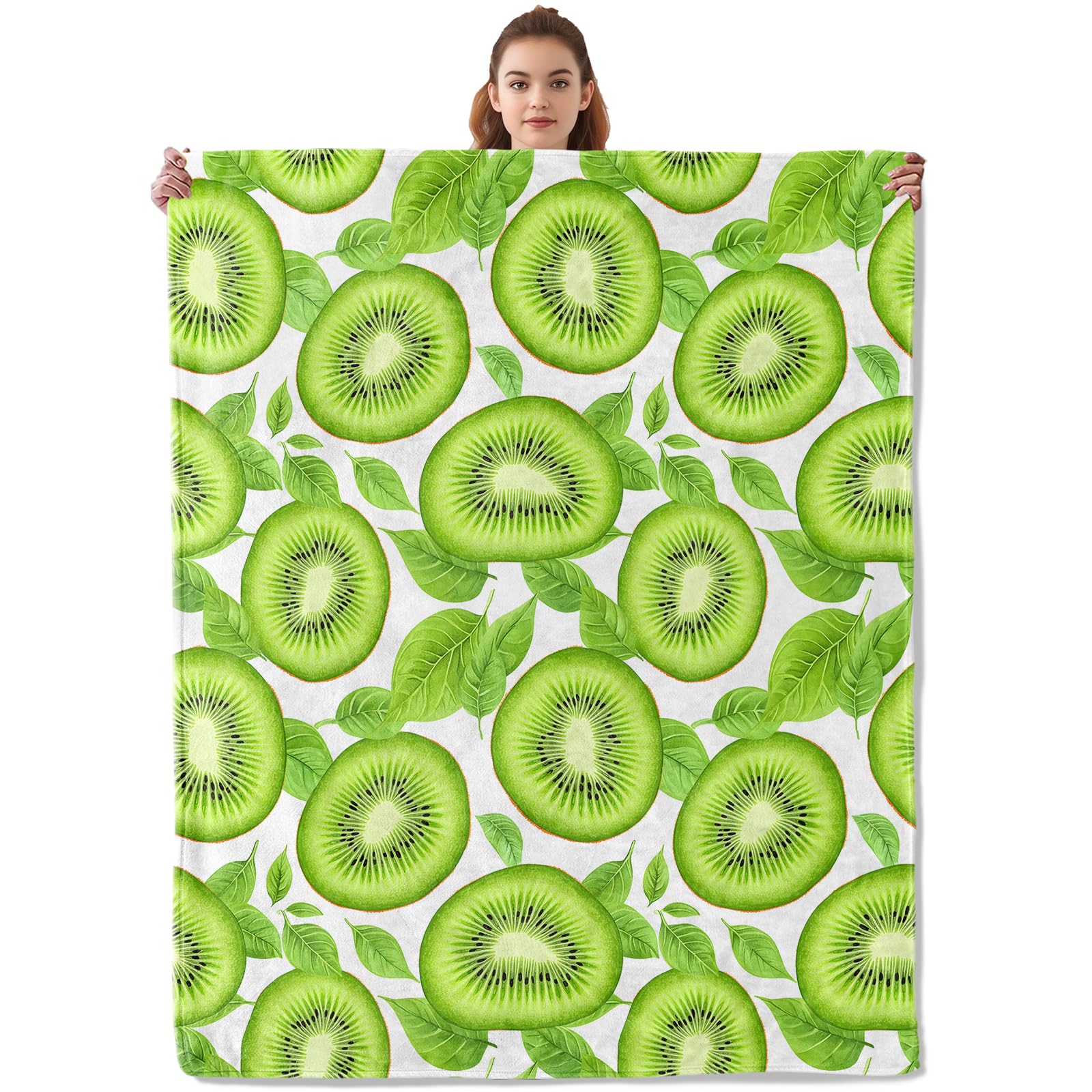 Kibue Fresh Kiwi Fruit Blanket - Soft & Cozy Warm Flannel Throw - Plush Lightweight Blankets for Travel, Sofa, Bedroom, Office - Gifts for Adults