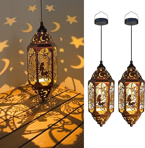 Go2garden Faroles solares colgantes impermeables para exteriores, luces solares decorativas de metal para patio, camino, decoración de jardín,
