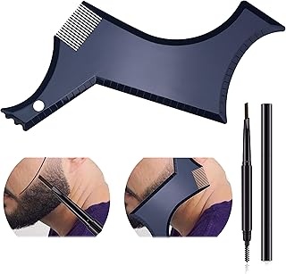 Black Beard Shaping Tool Beard Shape Template Beard Line up Shaper Grooming Guide Tool Edger with Barber Pencil for Jaw Cheek Neck Line Symmetric Curve Step Cut Goatee Mustache