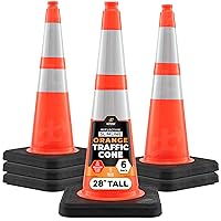 Vista 97 de Xpose Safety Conos de tráfico naranjas de 28 pulgadas con collares de 6 y 4 pulgadas, 1 paquete – Cono de seguridad de plástico PVC multiusos