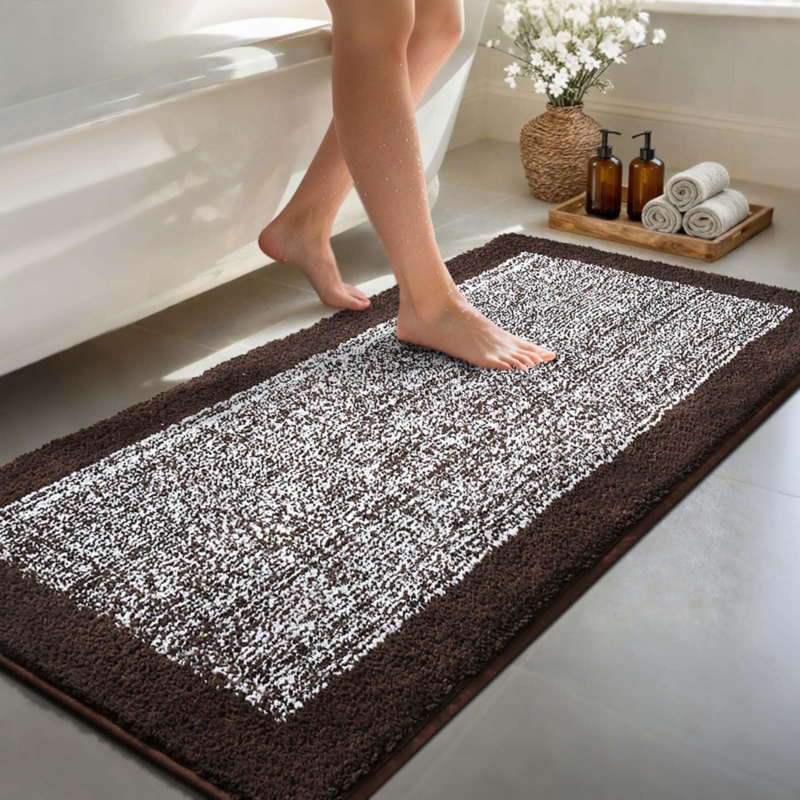 simpWalnut 60x24 Long Bathroom Rugs Washable Non Slip, Brown Bath Mat for Bathroom Floor Tub, Soft Absorbent Quick Dry Mats for Shower,Bathtub,Home