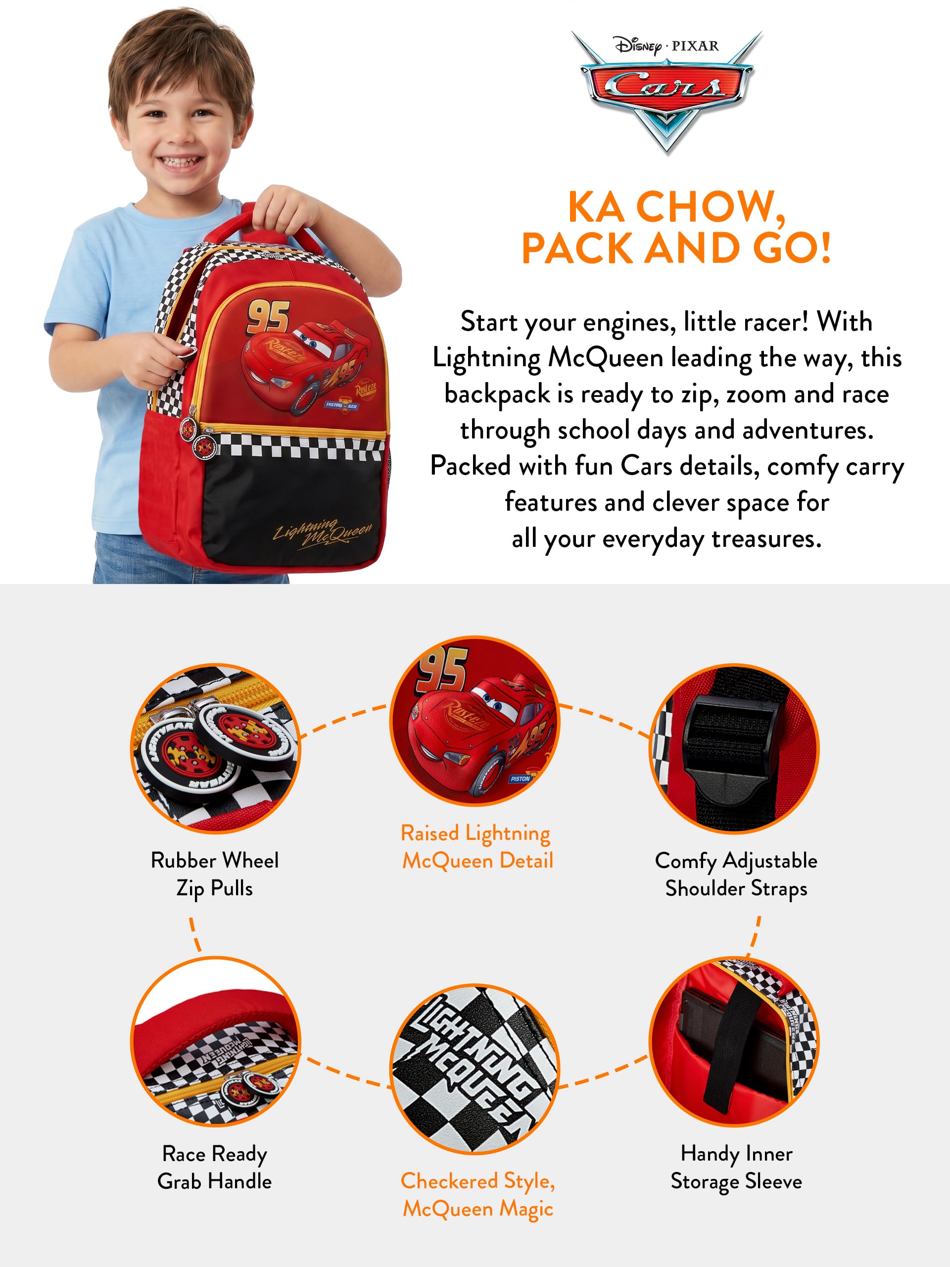 Disney Cars Mochila Infantil, Mochila Niño Rayo McQueen, Roja, Talla Única