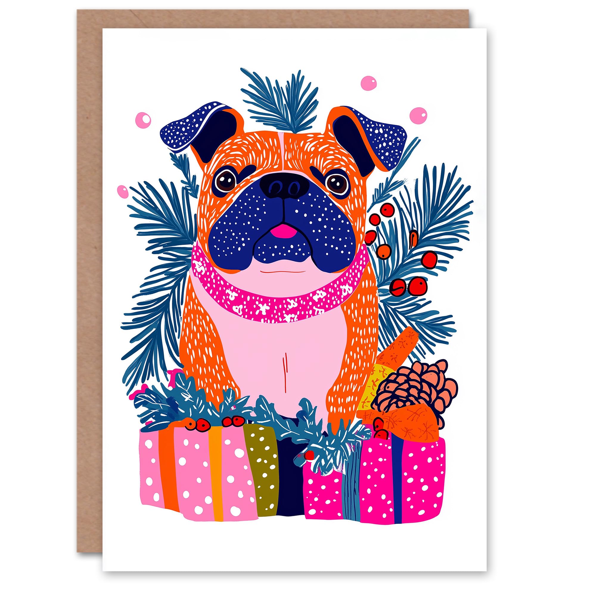 Wee Blue Coo Greeting Card Dog Lover Cute Pug Presents Vibrant Modern For Her Woman Xmas Christmas Card