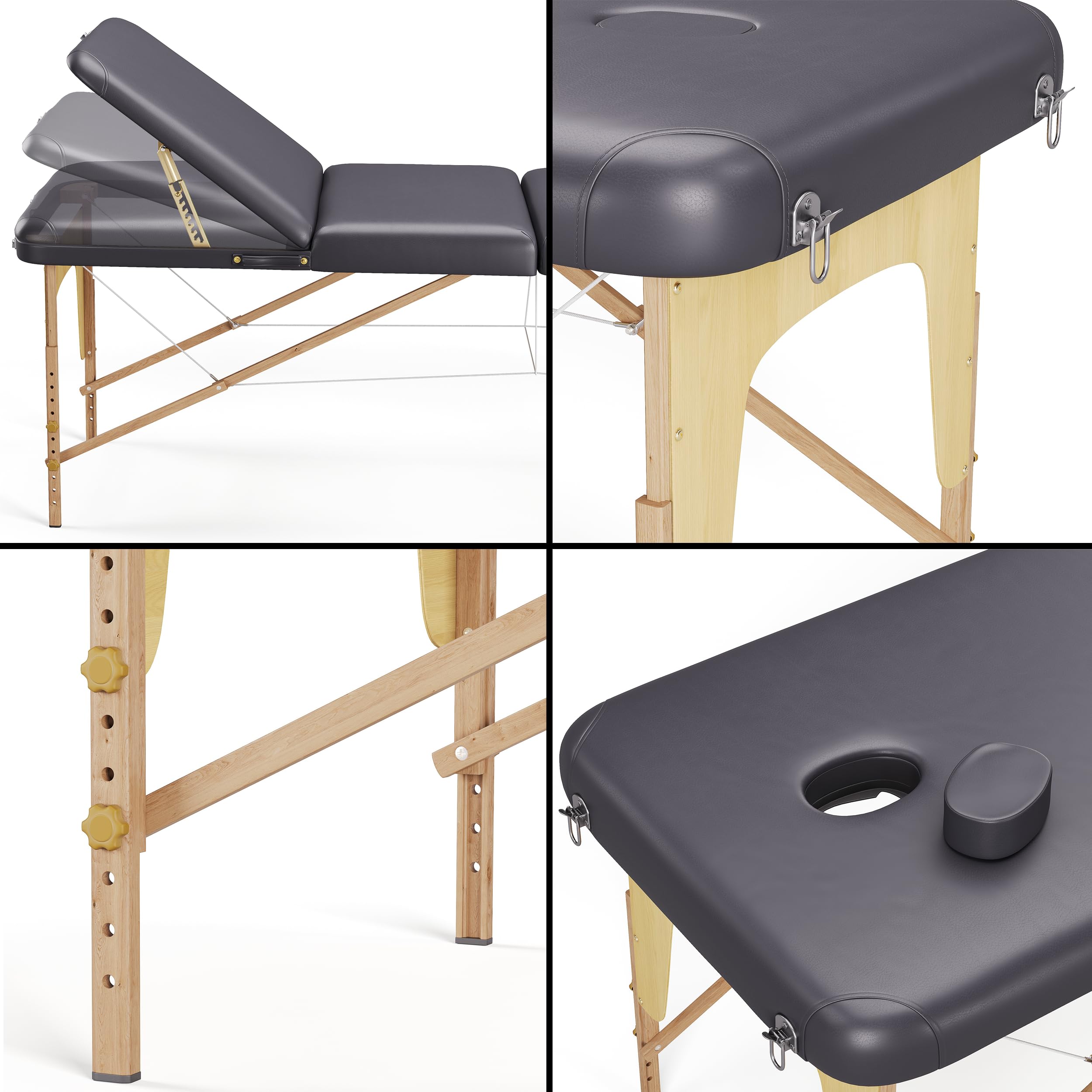 Beltom® LETTINO MASSAGGIO PORTATILE PIEGHEVOLE 3 ZONE IN LEGNO XL 195X70 CM. PORTAROTOLO+BORSA+PANNELLO REIKI. ANGOLI ARROTONDATI E RINFORZATI-ESTETICA FISIOTERAPIA FISIOTERAPISTA TATTOO TATUAGGI-Nero