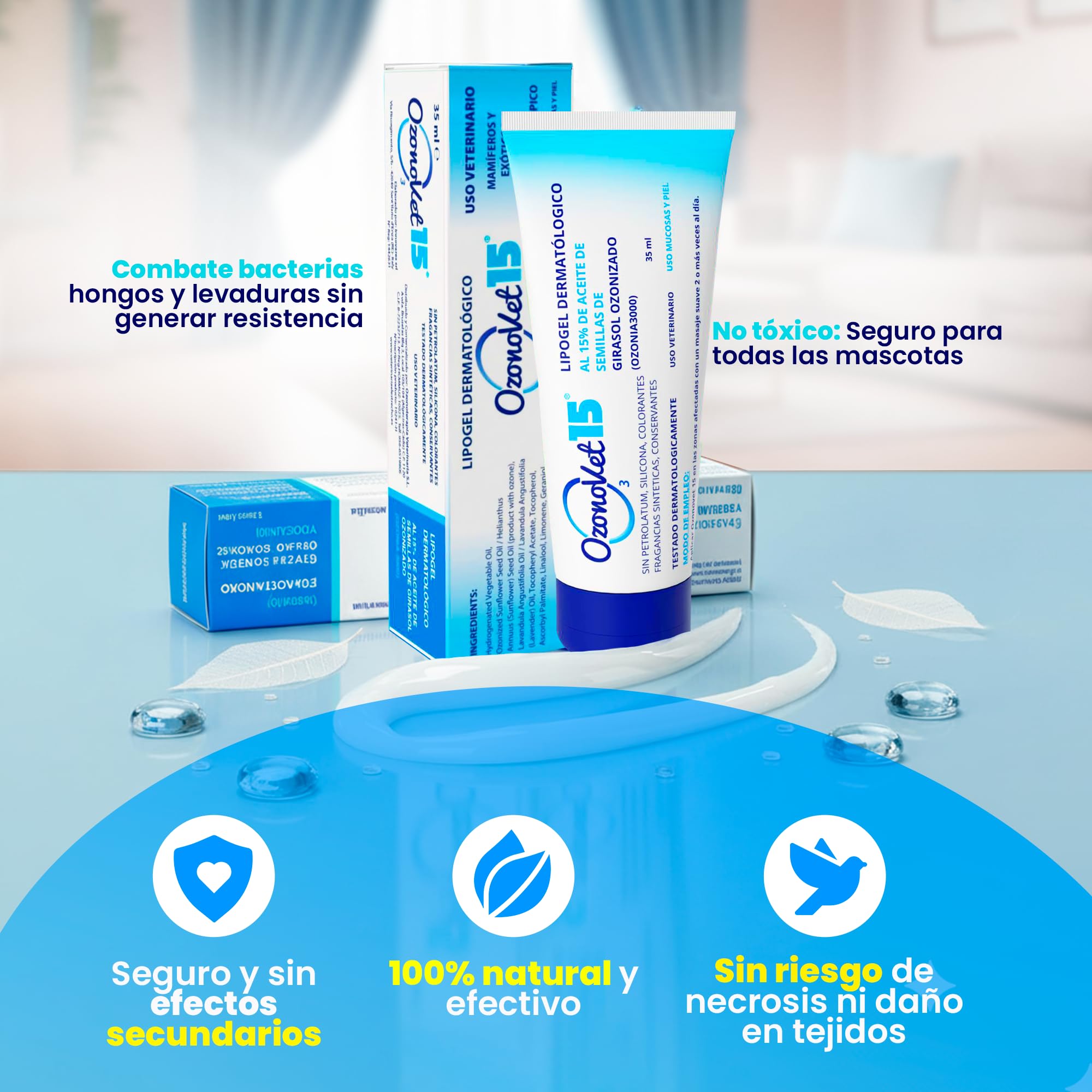 Gel Cicatrizante Ozonizado Para Perros y Gatos Alivia Picor Dermatitis Alergias Heridas y Quemaduras - Cicatrizante Hidrata Sin Dejar Efectos Secundarios Ni Contraindicaciones - 35 ml - 1 Unidad