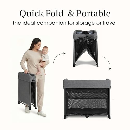 Miniatura 5 de Evolur Zane Corral portátil – Colchón plegable, extraíble, fácil de usar moisés de bebé para viajes y hogar, negro Negro -,Gris