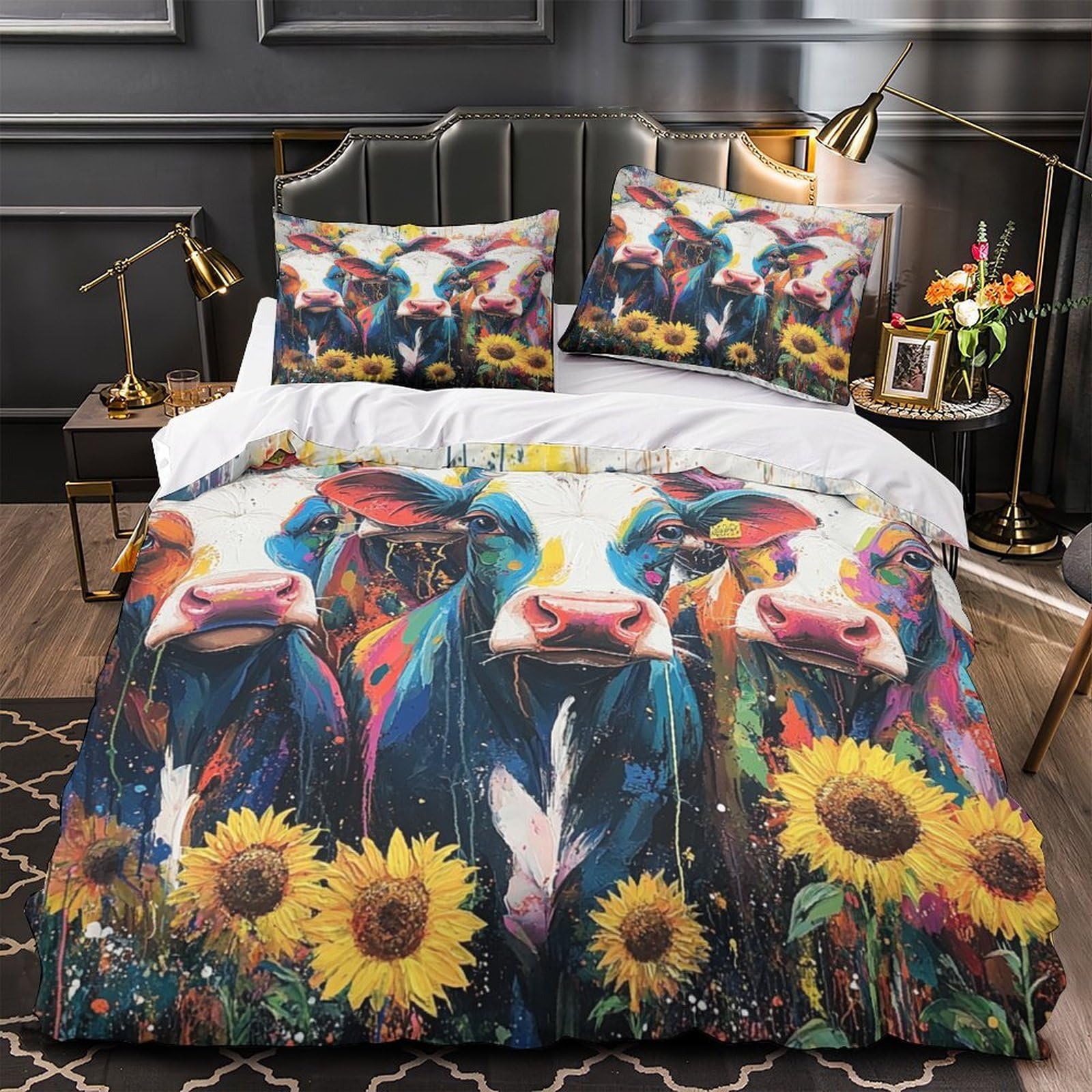 Housse de couette vaches colorées 3D 260x220 cm avec taies d'oreiller