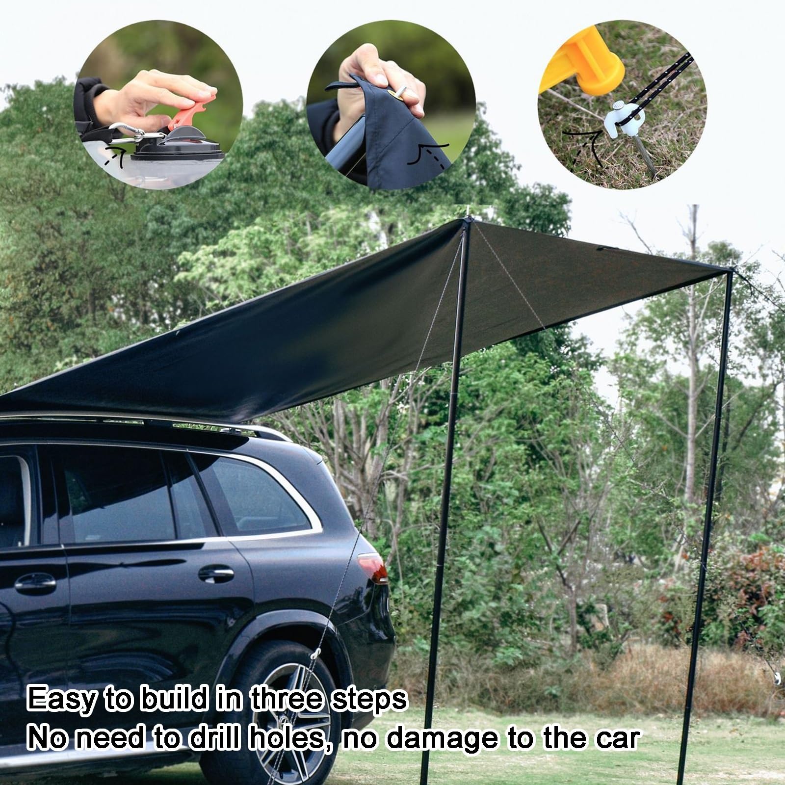 Tendalino Auto, Tenda da Campeggio Esterna 150 * 300 cm, Tessuto Oxford UV50+, Tettuccio Anti-UV per Camper, Roulotte e Furgoni