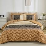 Dinjoy Boho Queen Comforter Set Brown,7 Lit en pièce dans un sac Queen Taille Lightweight Bedding Sets de confort rayé avec des draps pour la famille toute la saison