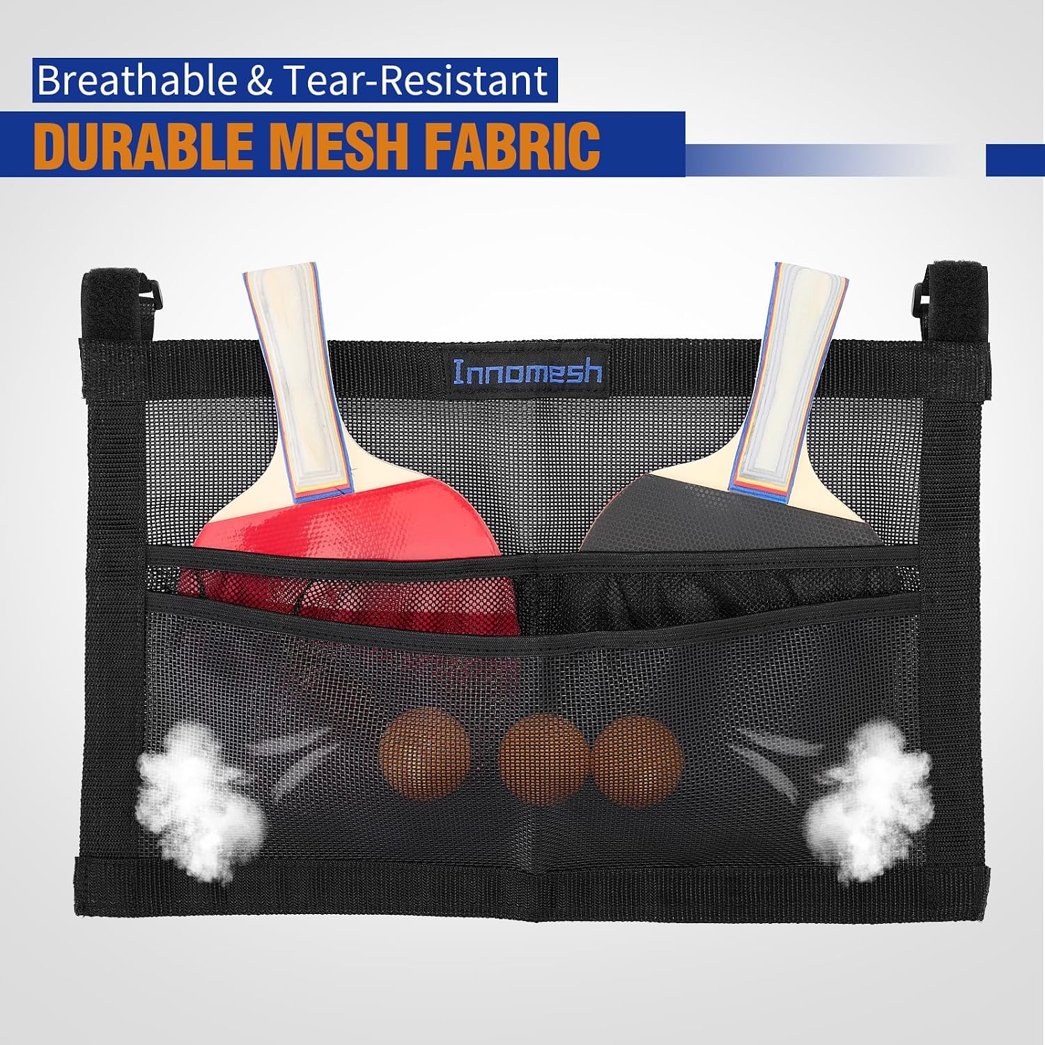 Ping Pong Paddle Case with Mesh Storage Bag, Under Table Tennis Racket Holder for Balls & Paddles, Hanging Pickleball Paddle Rack Organizer, Easy Install Ping Pong Ball Holder with Straps