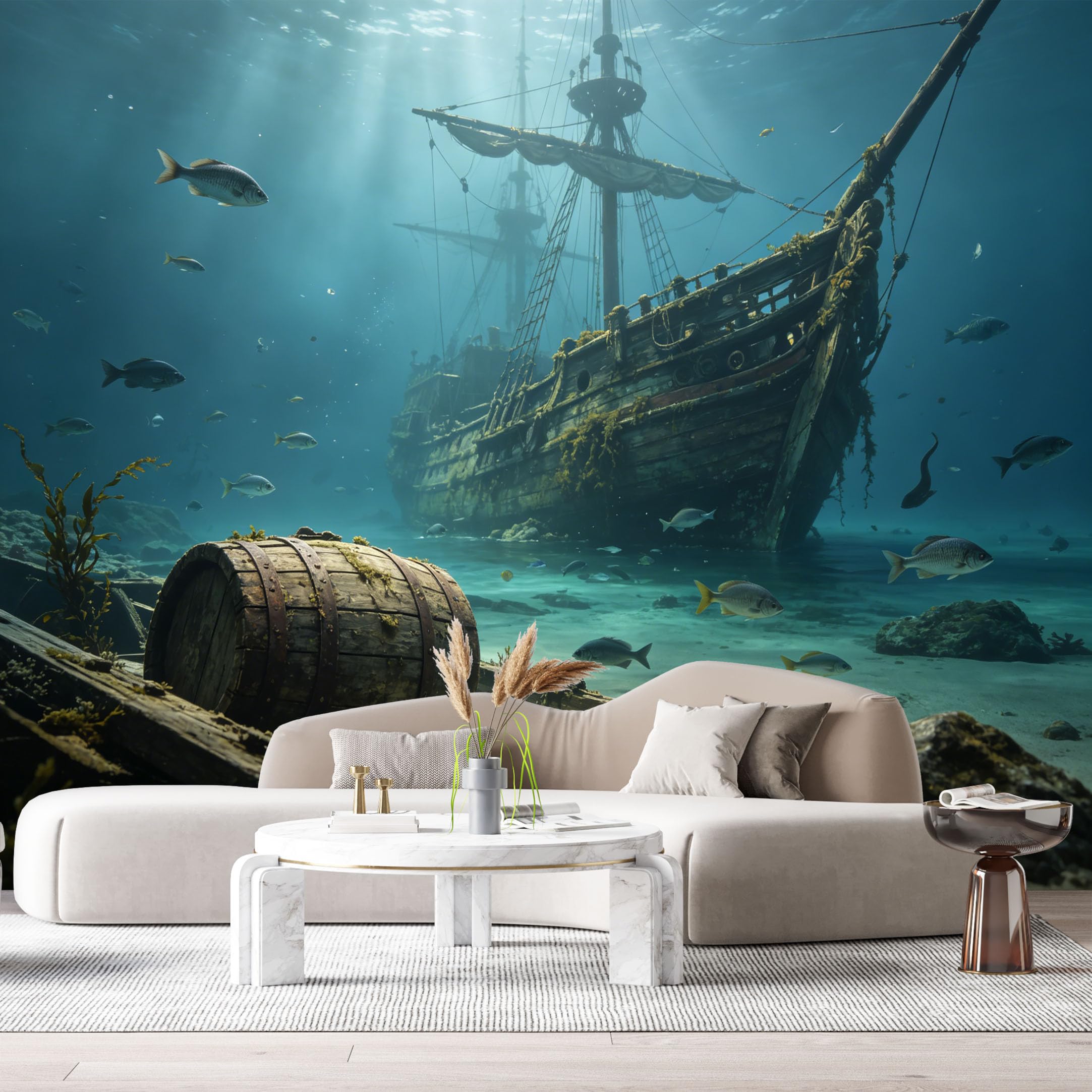 Custom Size Wall Murals Ocean Marine 3D Sunken Ship Wooden Barrel SelfAdhesiveWall Fabric Removable Wallpaper Wall Decor for Living Room Bedroom Bathroom