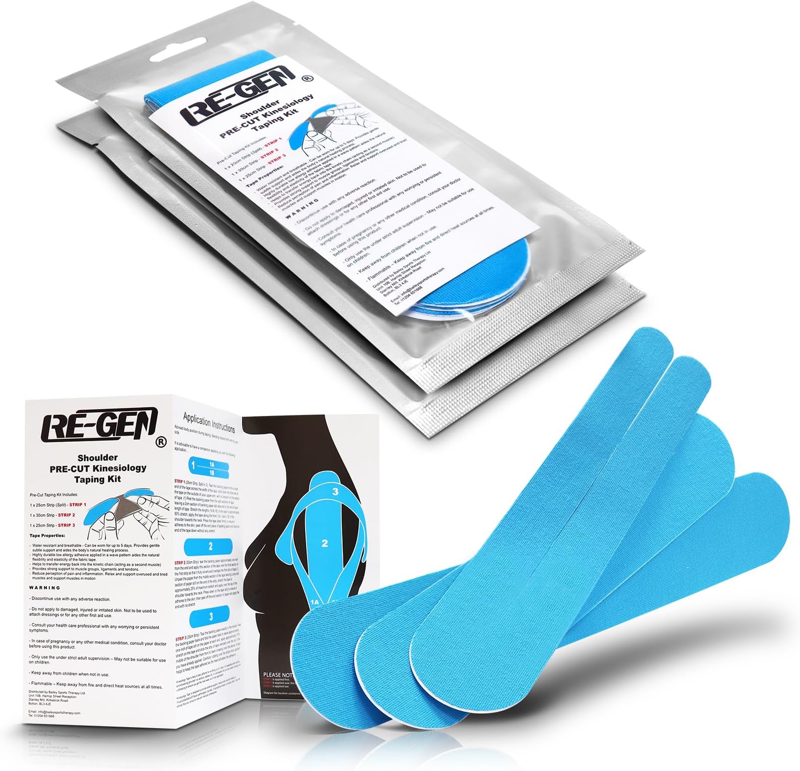 Twin Pack | RE-GEN Pre Cut Shoulder Joint Pain Pulled Muscle Support Kinesiology Tape Kit | Increased Stability, Waterproof, Reduces Recovery Time | Premium Sports Taping Set