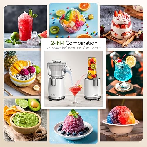 Miniatura 4 de QIBOX Máquina de cono de nieve y licuadora de batidos 2 en 1, potente máquina de hielo afeitado de 700 W, máquina de slushine para preparar bebidas