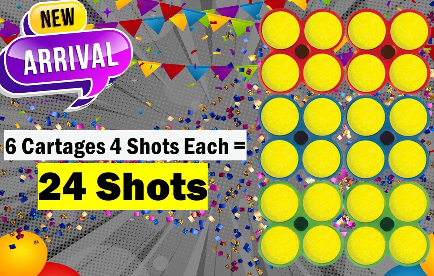 Confetti Party Poppers Refills (12 Packs) 6 Refill Cartages 4 Shots Each. Multicolor Metallic Confetti Poppers for Confetti Gun, Party Favors. Birthday Parties & Party Supplies. Plus Sticker 956-12s