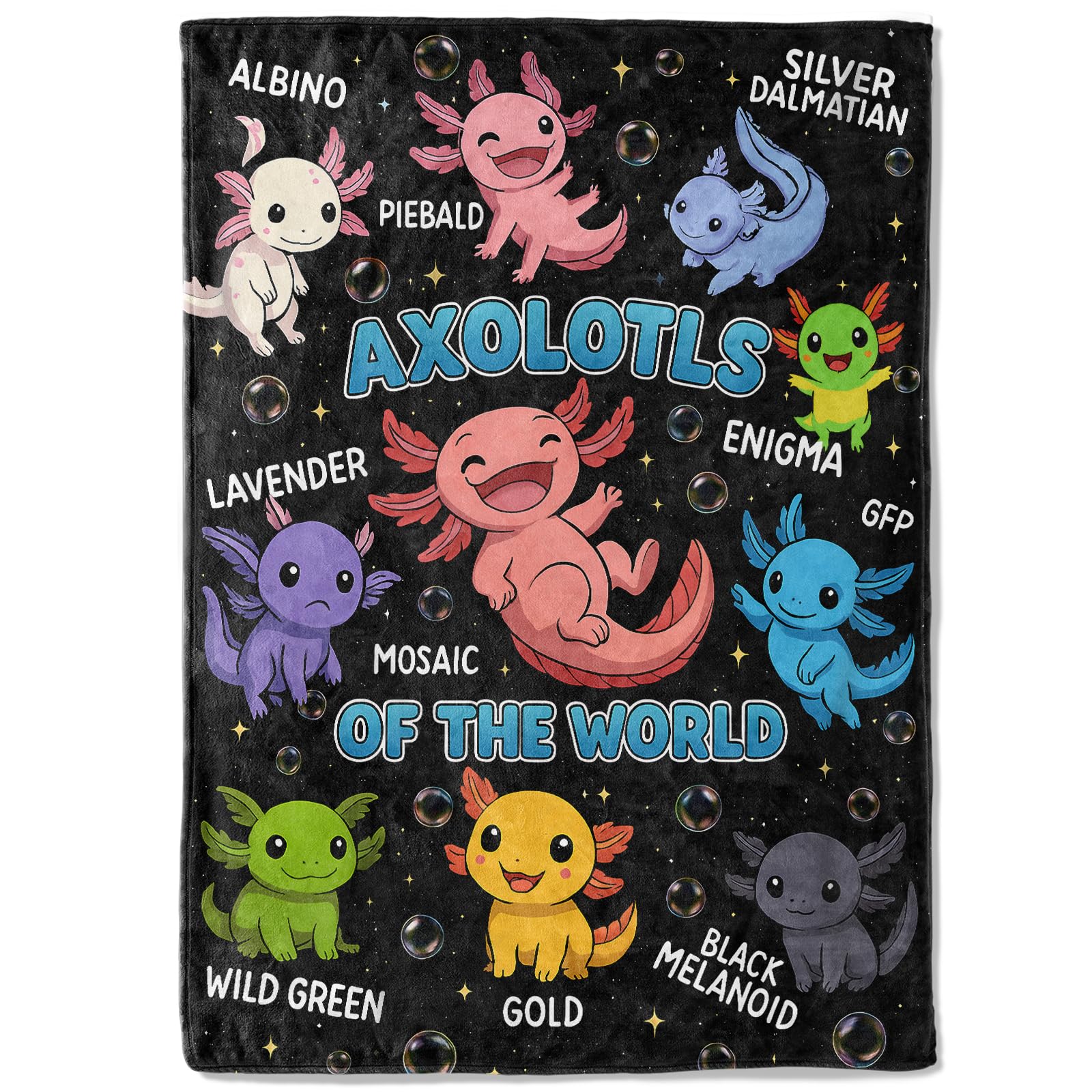 coedoaes Cute Axolotl Fleece Blanket,50x60in,Cartoon Axolotls of The World Black Throw Blankets,Soft Cozy Lightweight, Ideal for Bed Living Room Home