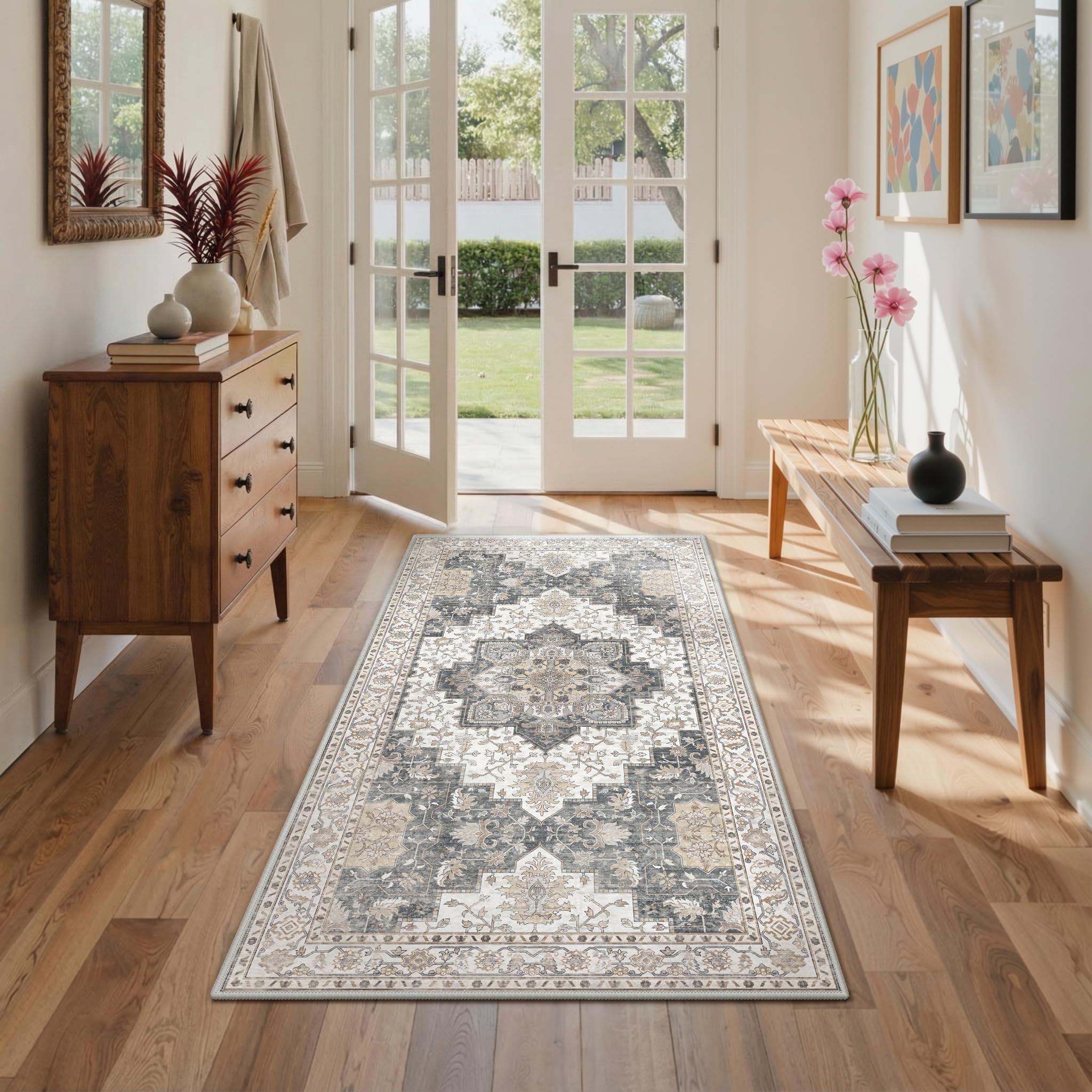GENIMO Rug Living Room 80x150cm, Vintage Rug Machine Washable, Boho Area Rugs, Non-Slip Carpet, Low Pile, Non-Shedding, Traditional Oriental Printed Design, Dining Room, Home, Office, Bedroom, — image 1