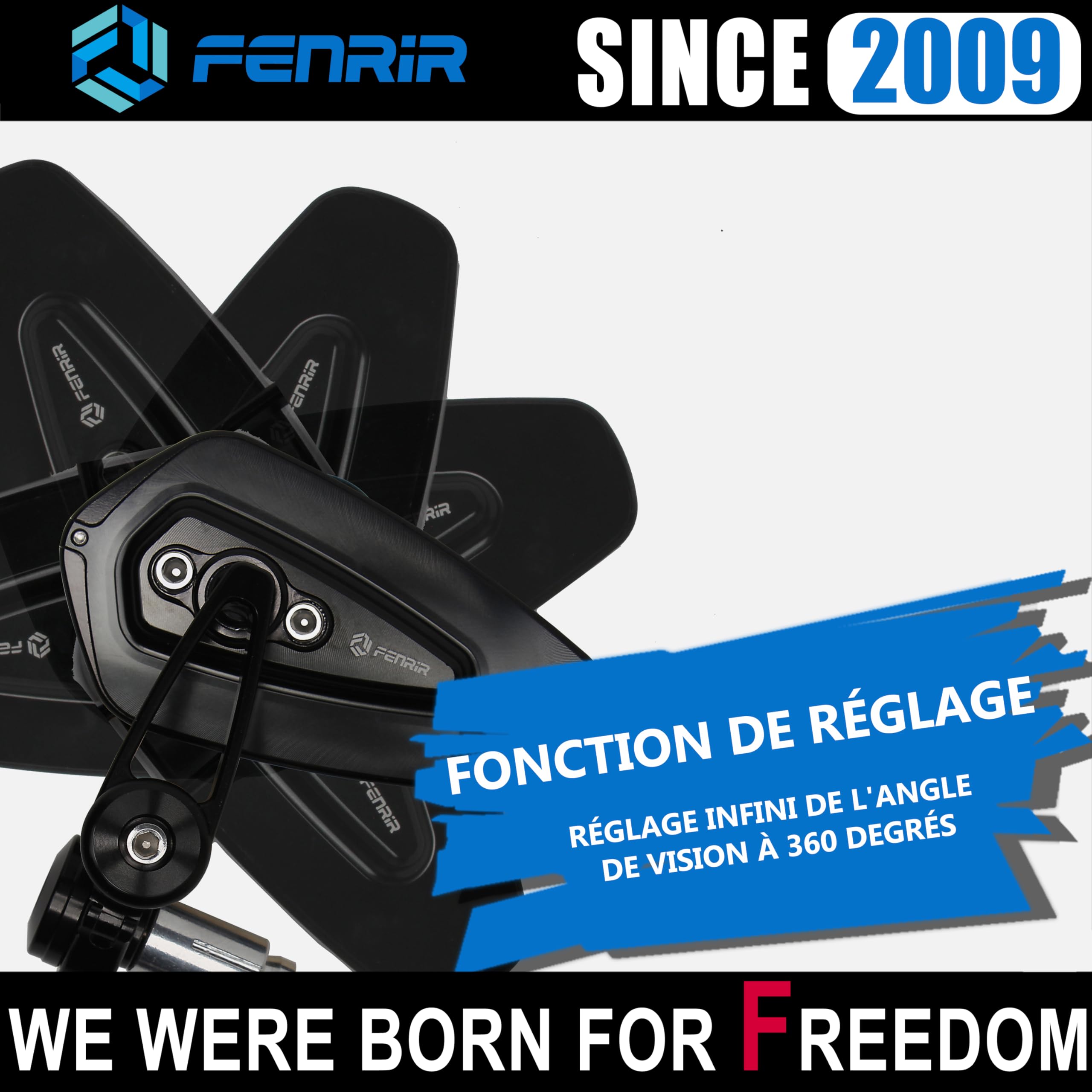FENRIR (Non Homologué) Rétroviseur Moto Embout De Guidon Rond Noir CNC Alliage d'aluminium forgé Anti-éblouissement Conception anti-tremblement Pour Roadster Sporive Scooter Custom Heritage 801-0374