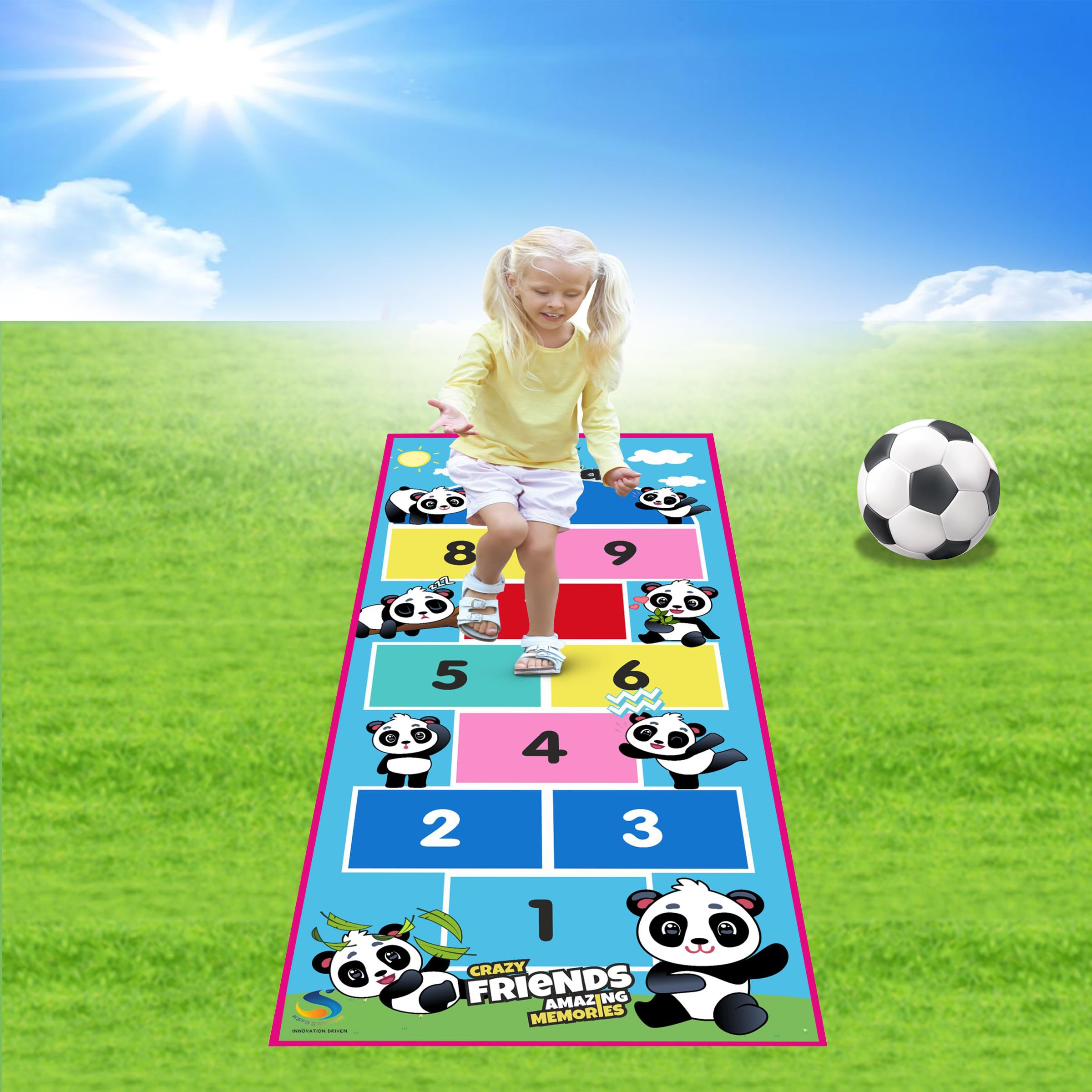 NARAYANMUNI Hopscotch Game | Jumbo Kids Play Mat (40" X 108" Inches) | Unique Balancing Game | Large Size For 3 Years And Up | Panda Theme, Multicolor