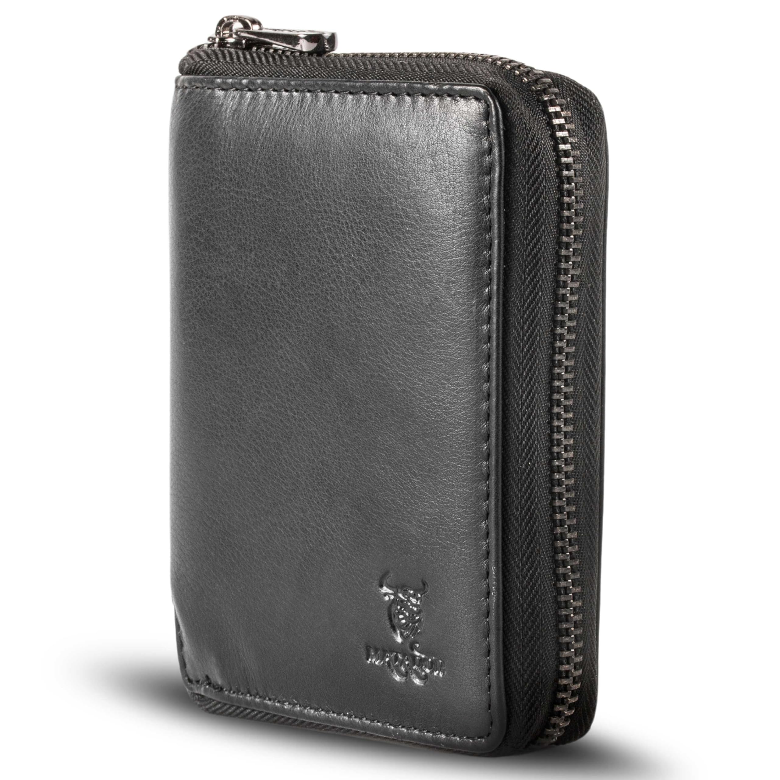 MATADOR Herren Portemonnaie Leder #Granada mit edler Geschenk Box, Elegante Herren Geldbörse mit RFID Blocker, Luxus Portemonnaie Leder mit Reißverschluss und Viele Kartenfächer in Schwarz Nappa
