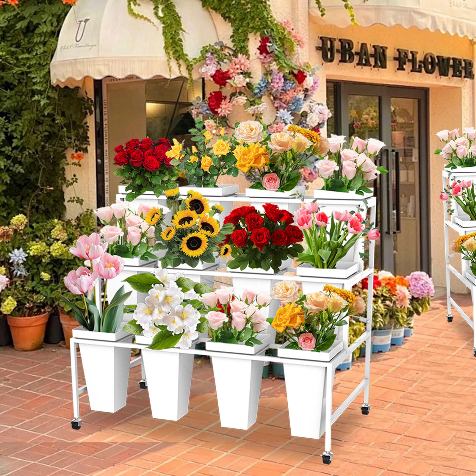 Décoration extérieure pour jardin avec présentoir à fleurs à 3 niveaux