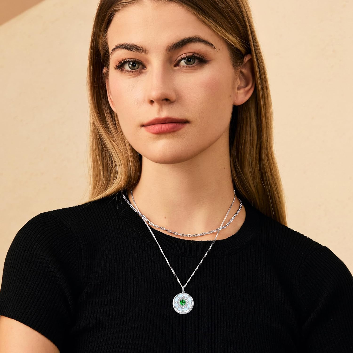 FANCIME Sunflower Necklace with Engraved Messgae 925 Sterling Silver Opal Gemstone Pendant Fine Jewelry Anniversary Birthday Gifts for Women Mom Wife Her, Chain Length 16+2 Inch