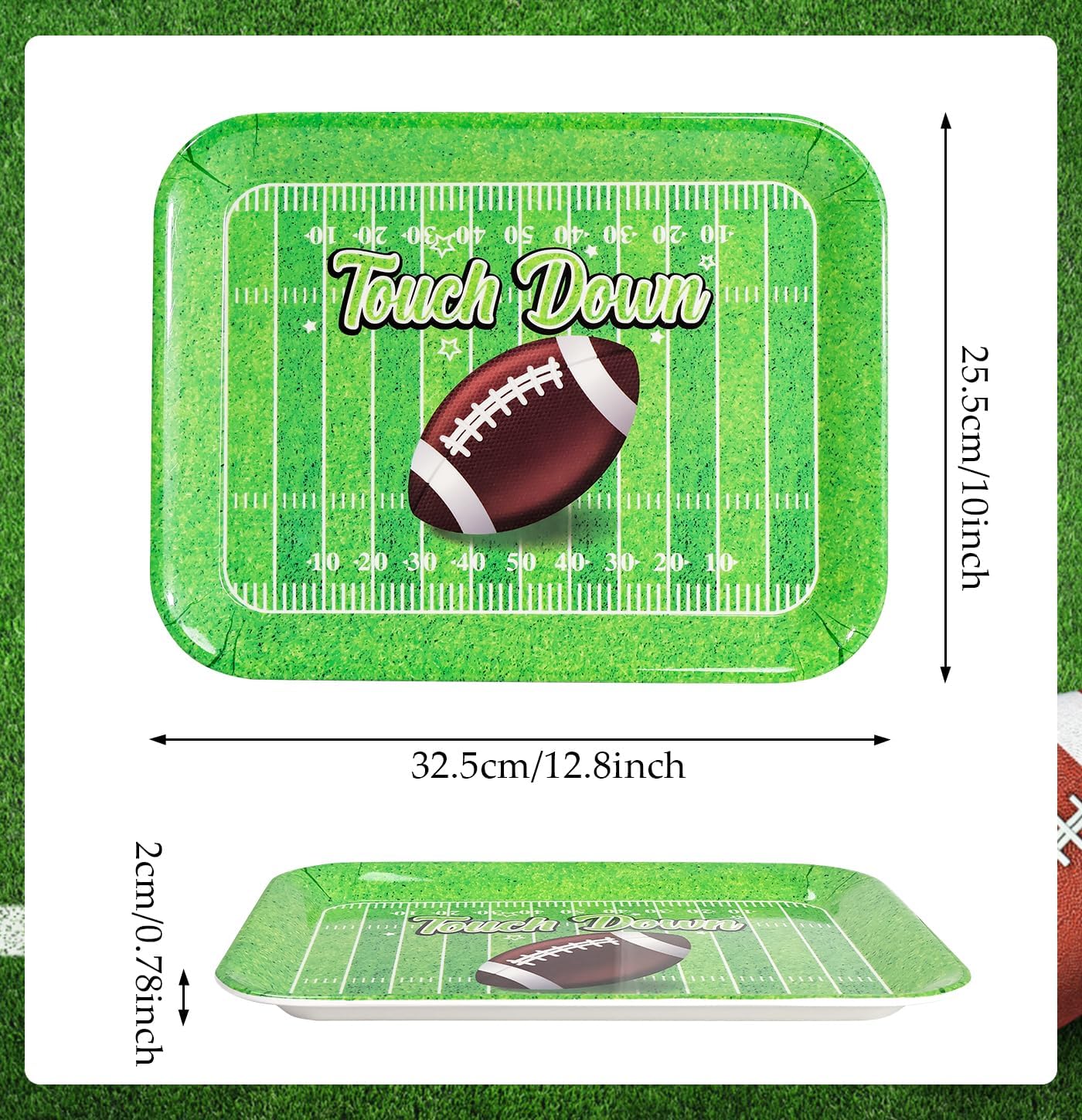 3 PCS Football Serving Trays 12.8 x 10 Inch Melamine Serving Platter Reusable Football Party Trays for Snacks Cookies Dessert Food Serving Dish Plates