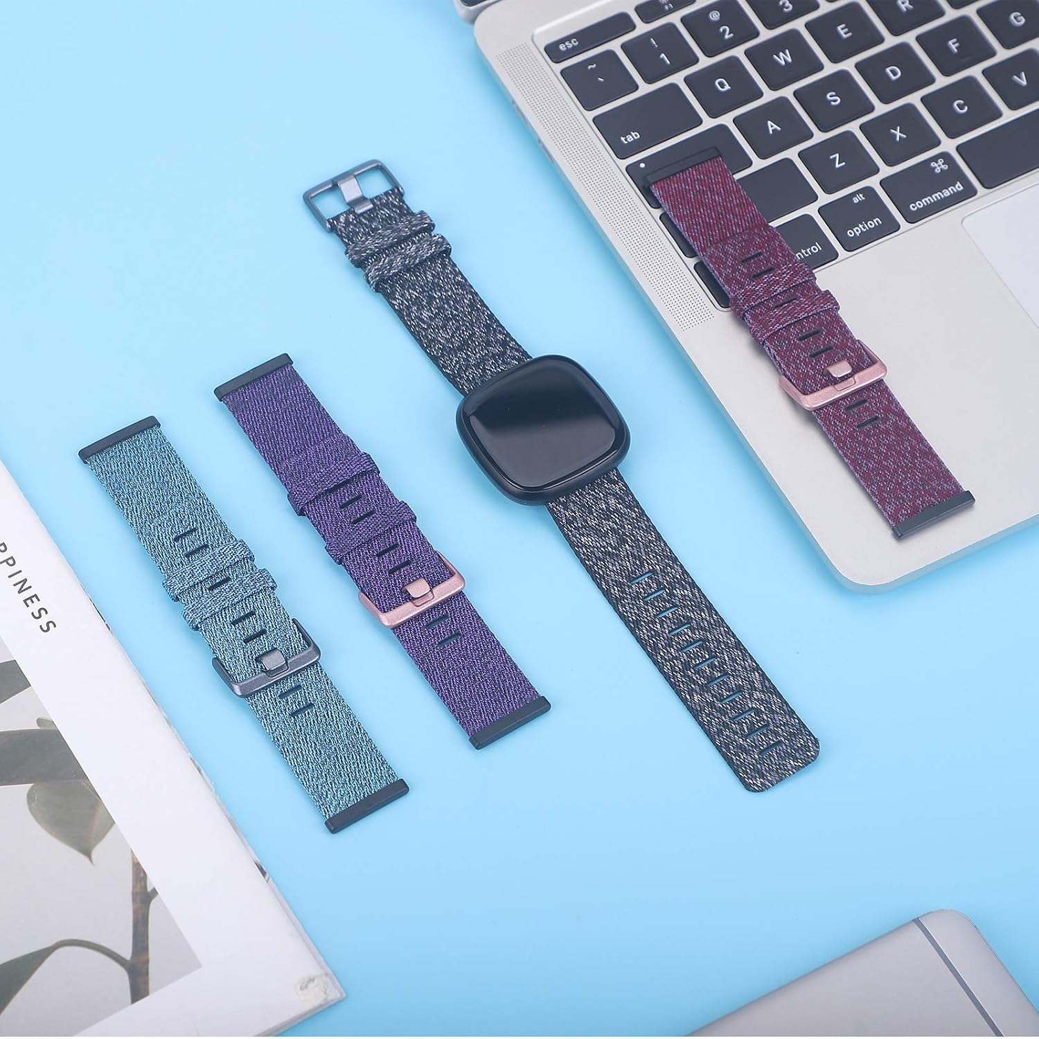 VASG 4 Pack Bands Compatible with Fitbit Versa 3 / Fitbit Sense Bands, Small Large Soft Woven Fabric Breathable Accessories Strap Replacement Wristband Women Men for Versa 3 / Sense Smart Watch
