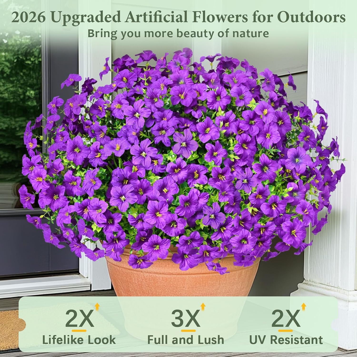 Yastouay Artificial Flowers for Outdoors, 24 Bundles Fake Outdoor Flowers, UV Resistant Artificial Flowers for Decoration, Purple Realistic Morning Glory Fake Plants for Porch Patio Garden Decor
