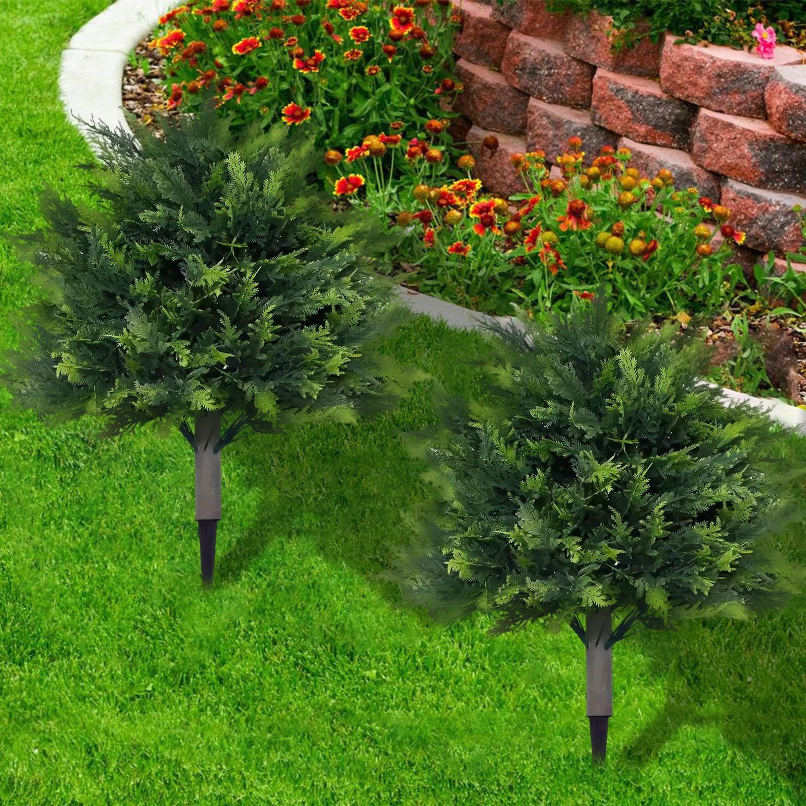 Arbres Topiaires Cèdre Artificiels Extérieur,Imitation Buissons Cyprès - Conifère Persistant Résistant Aux Intempéries 60 Cm avec Piquet De Sol pour Terrasse Jardin