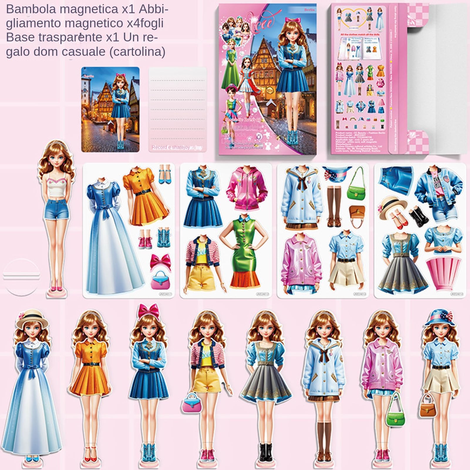 Adesivi Per Vestire - Libro Magnetico Di Adesivi Per Vestire Una Ragazza Alla - Giocattolo Per Bambole Di Carta Fai Da Te, 130 G | Libro Educativo Silenzioso Da 15,5 X 10 Cm Con Oltre 20 Decorazi