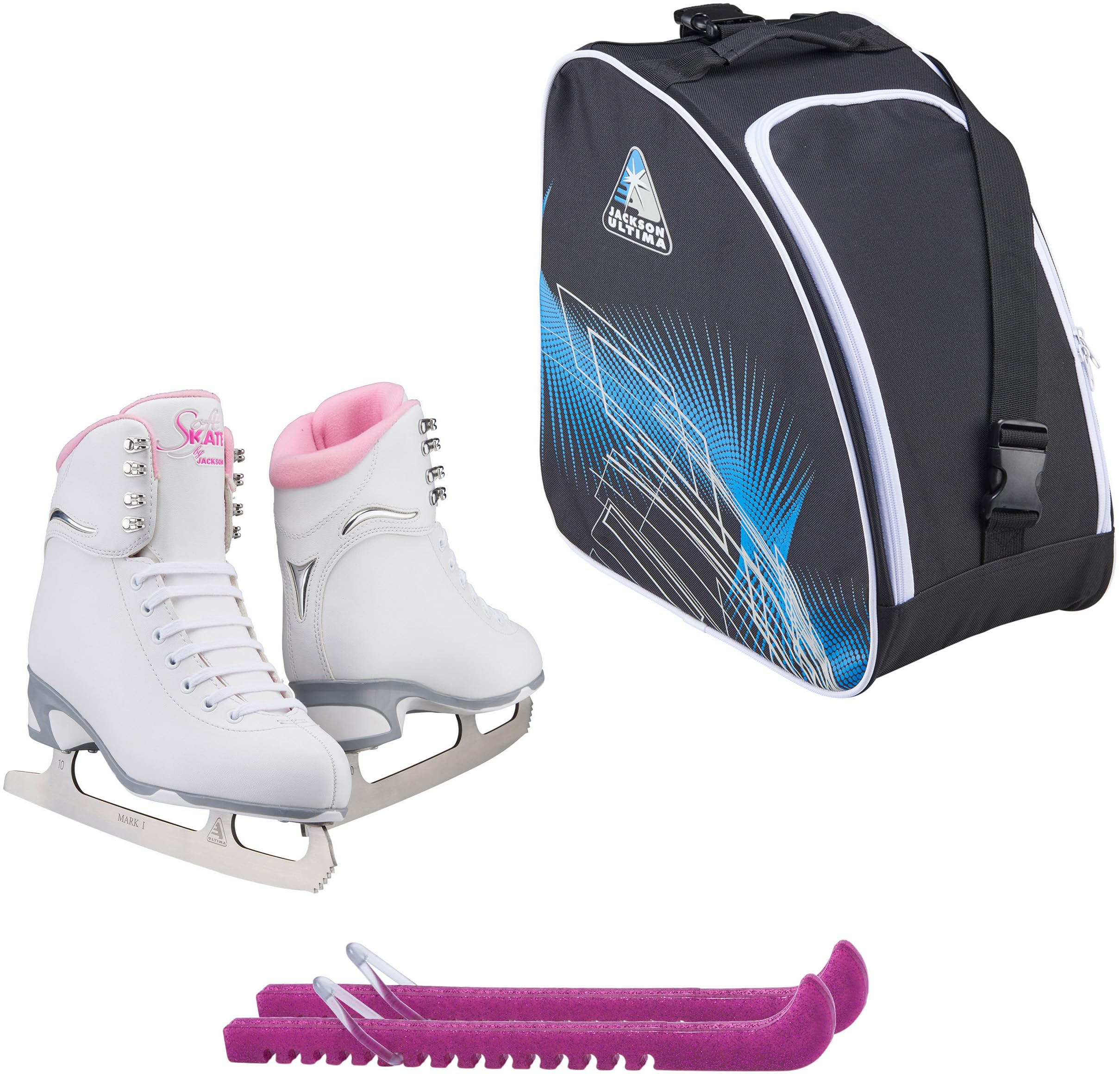 Jackson Ultima Finesse JS180 / JS181 / JS184 Figure Ice Skates for Women and Girls Bundle with Guardog Skate Guards, Jackson Skate Bag JL350 -